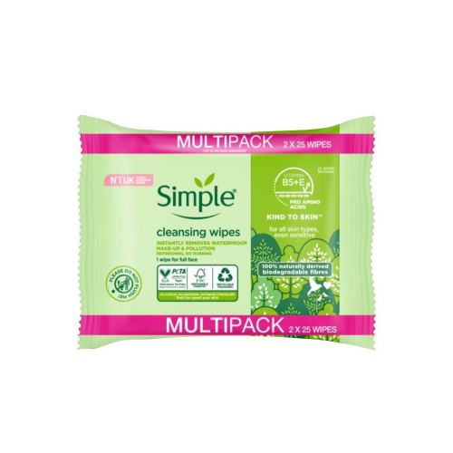 Simple Biodegradable Facial Wipes 2 Pack - 2 x 25 Wipes