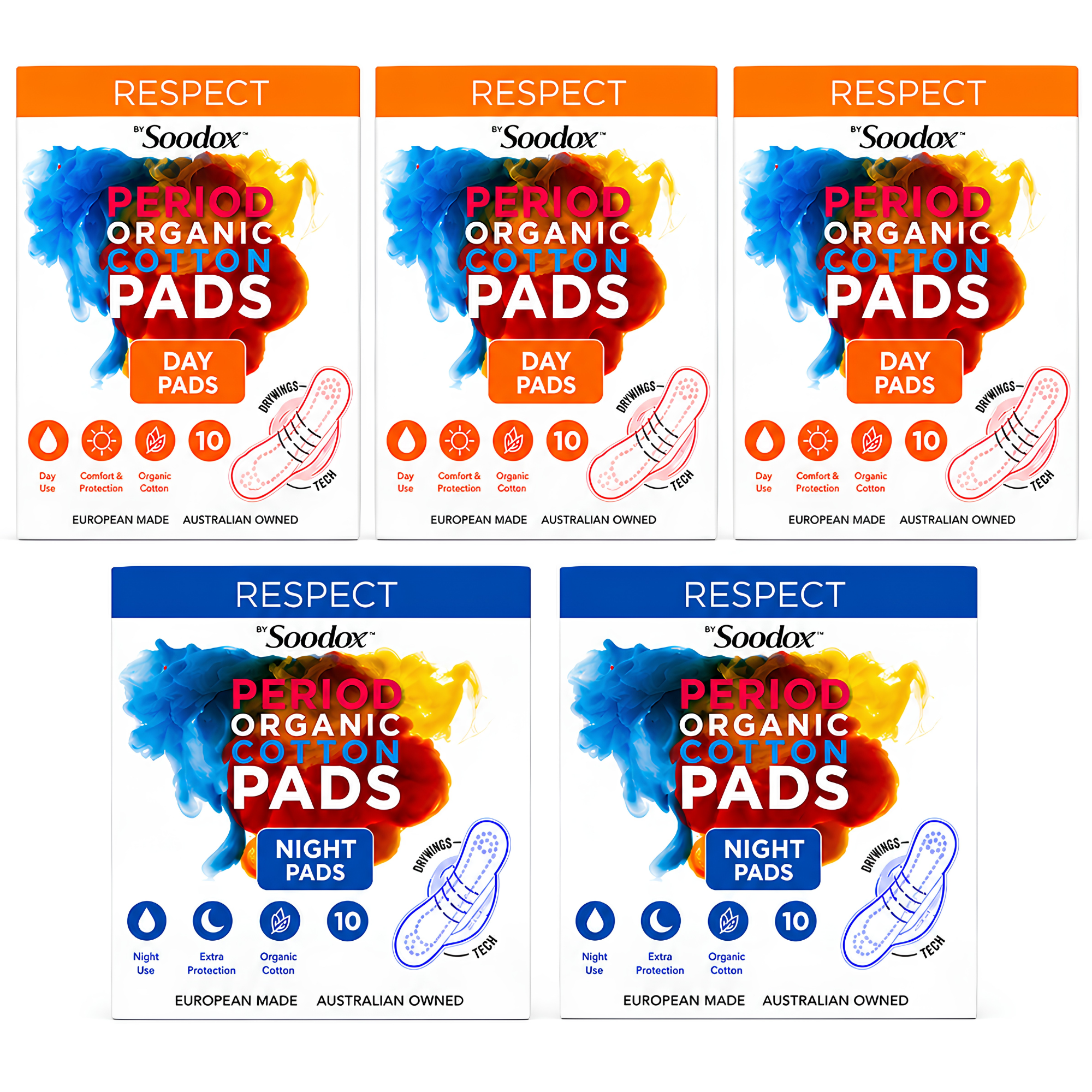 Soodox™ Organic Pads Bundle - 3 Day pads (10 Pack) + 2 Night pads(10 Pack)