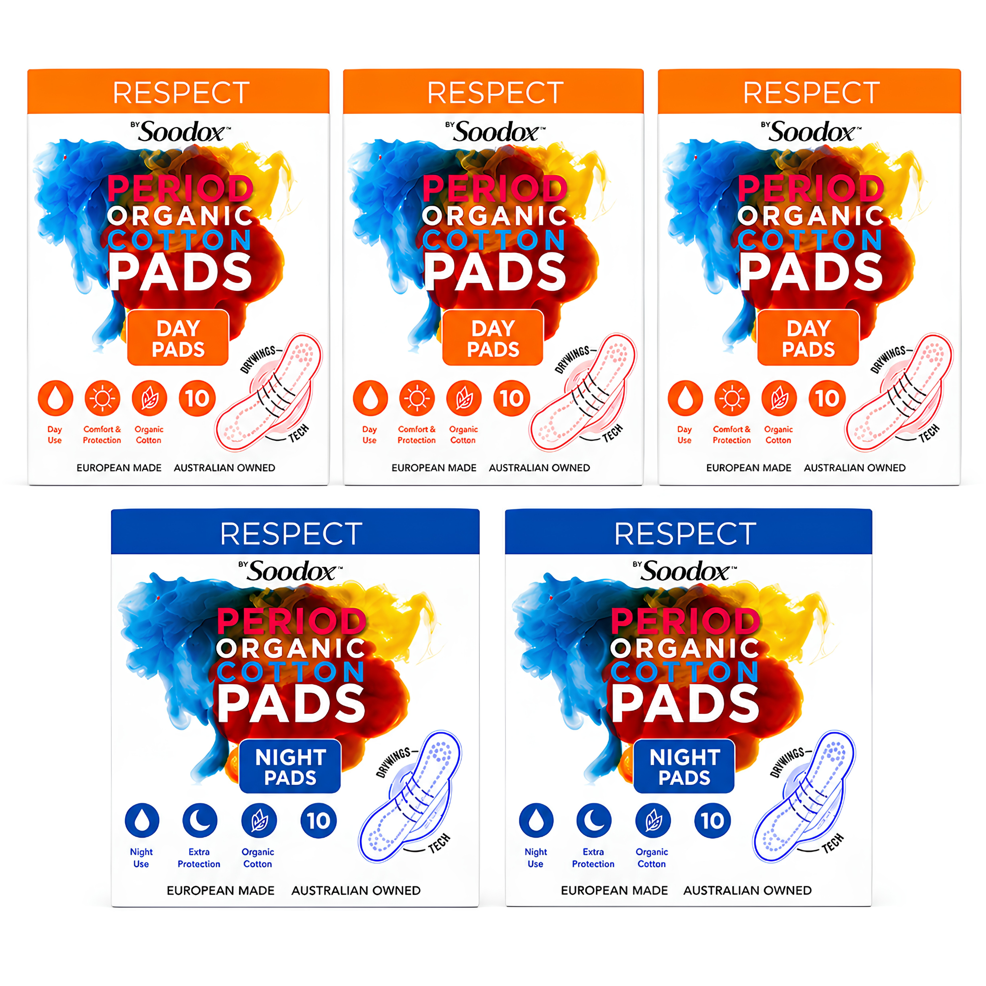 Soodox™ Organic Pads Bundle - 3 Day pads (10 Pack) + 2 Night pads(10 Pack)