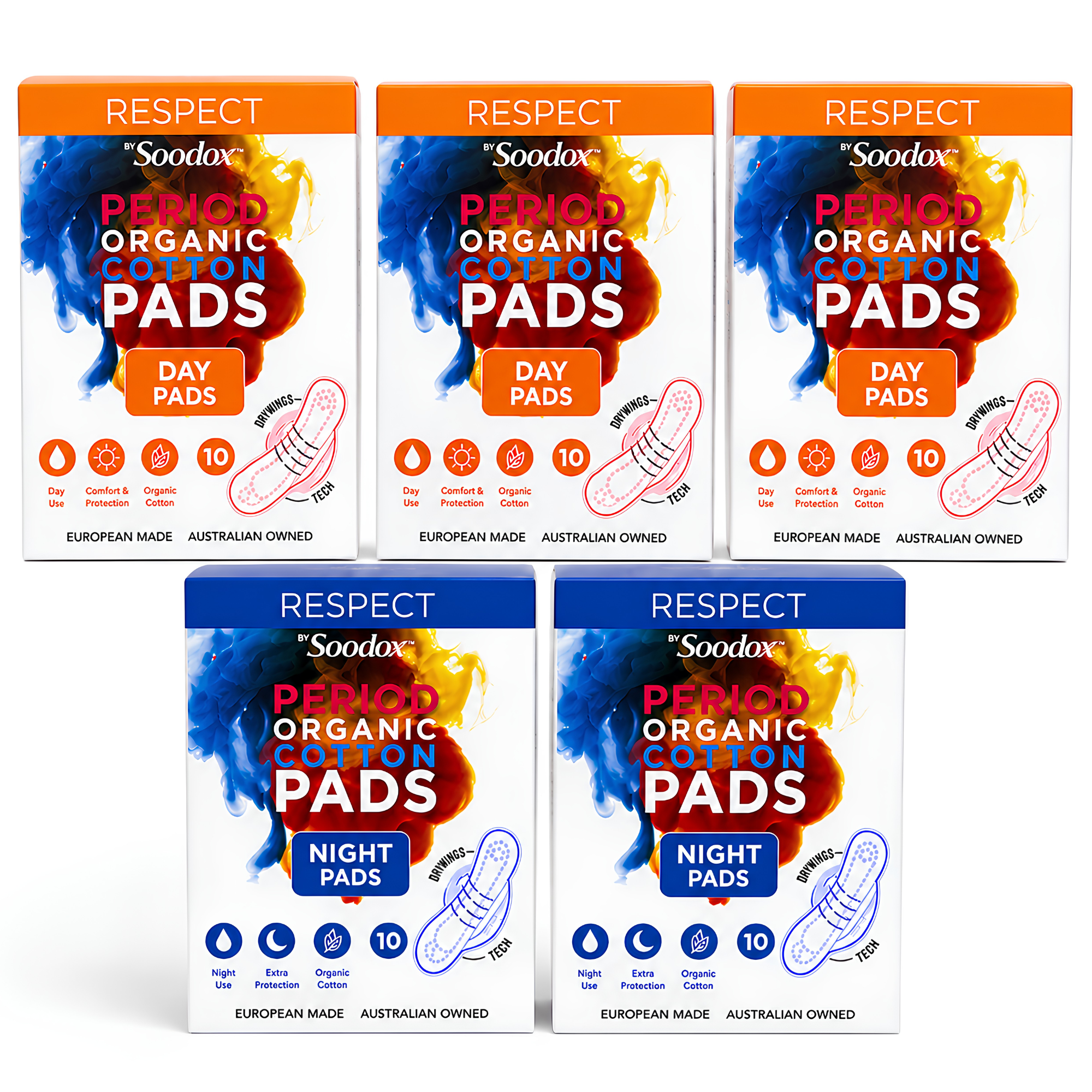 Soodox™ Organic Pads Bundle - 3 Day pads (10 Pack) + 2 Night pads(10 Pack)