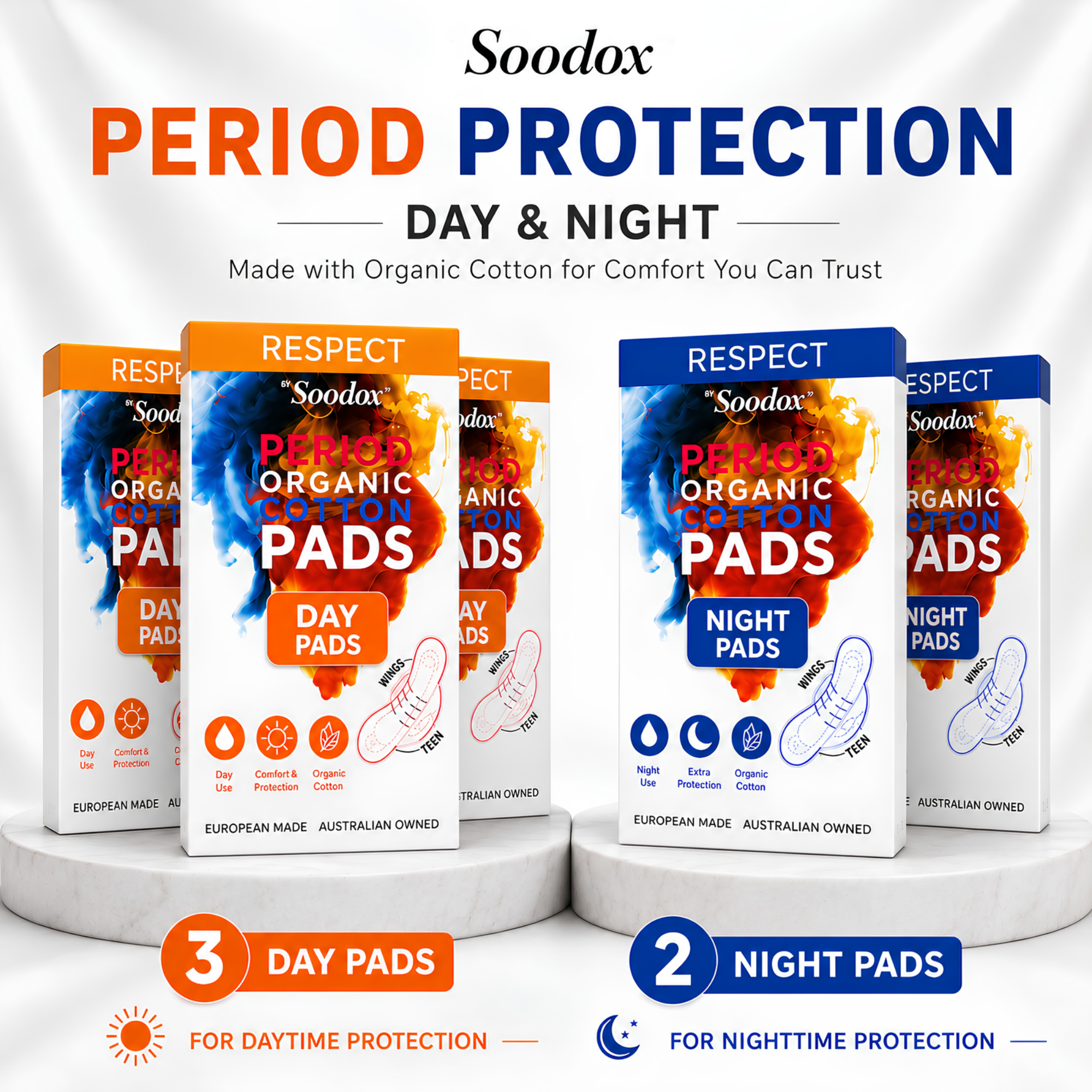 Soodox™ Organic Pads Bundle - 3 Day pads (10 Pack) + 2 Night pads(10 Pack)