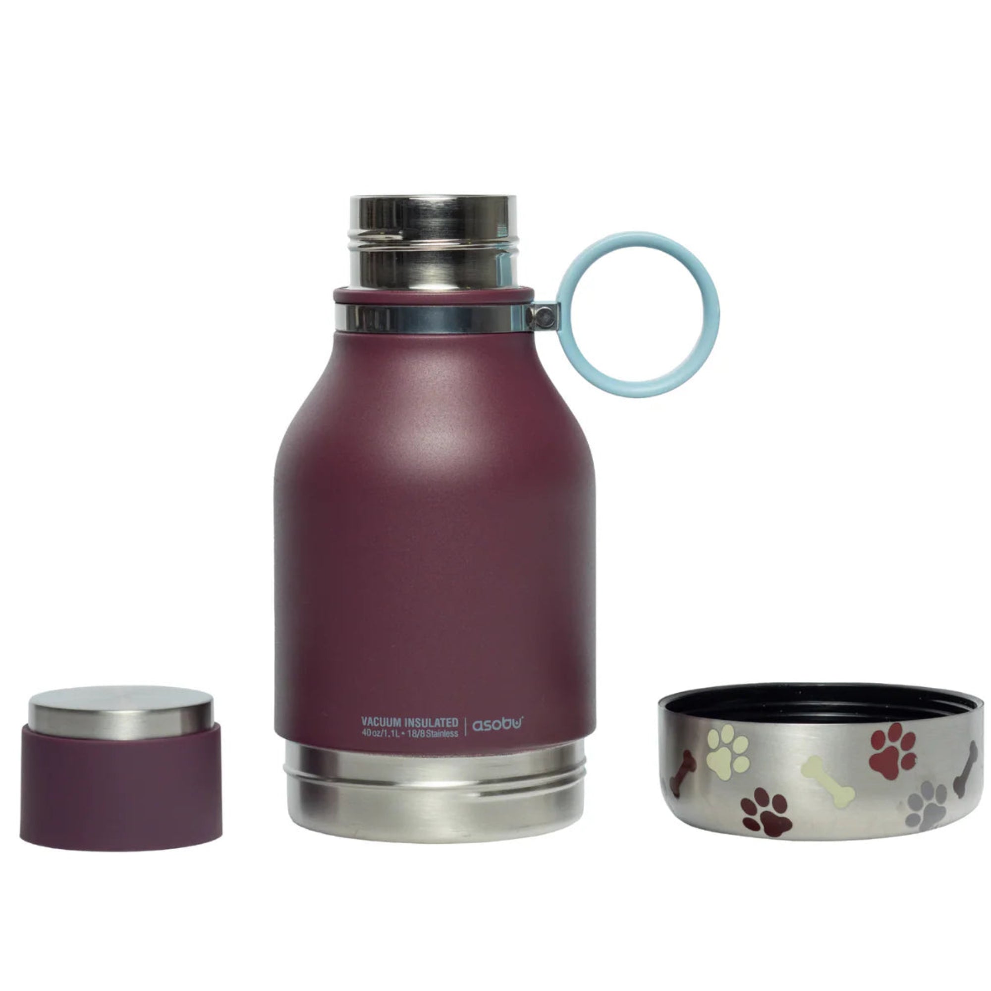 ASOBU Dog Bowl Bottle - Burgundy, 1L bottle + 360mL Bowl (Clearance Stock)