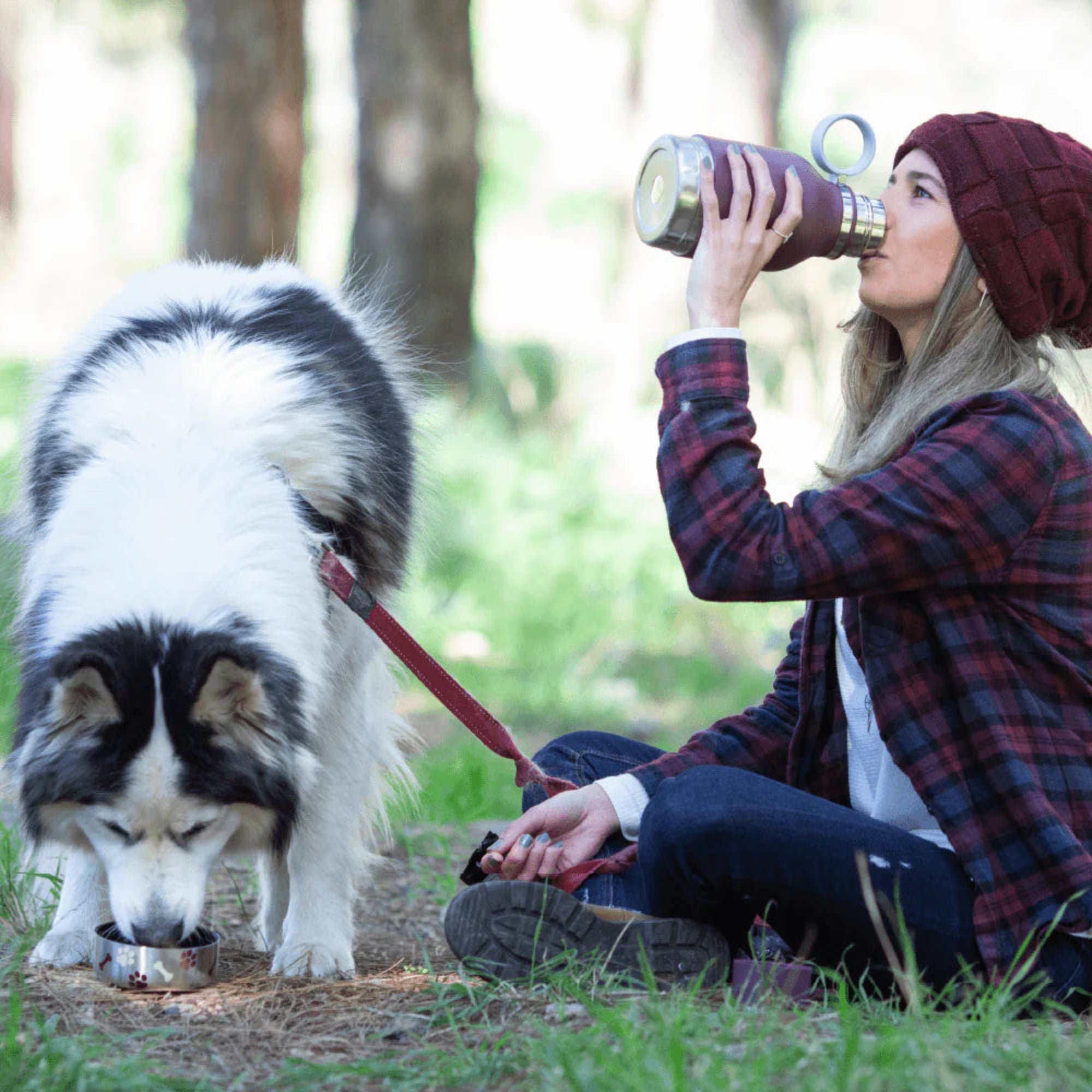 ASOBU Dog Bowl Bottle - Burgundy, 1L bottle + 360mL Bowl (Clearance Stock)