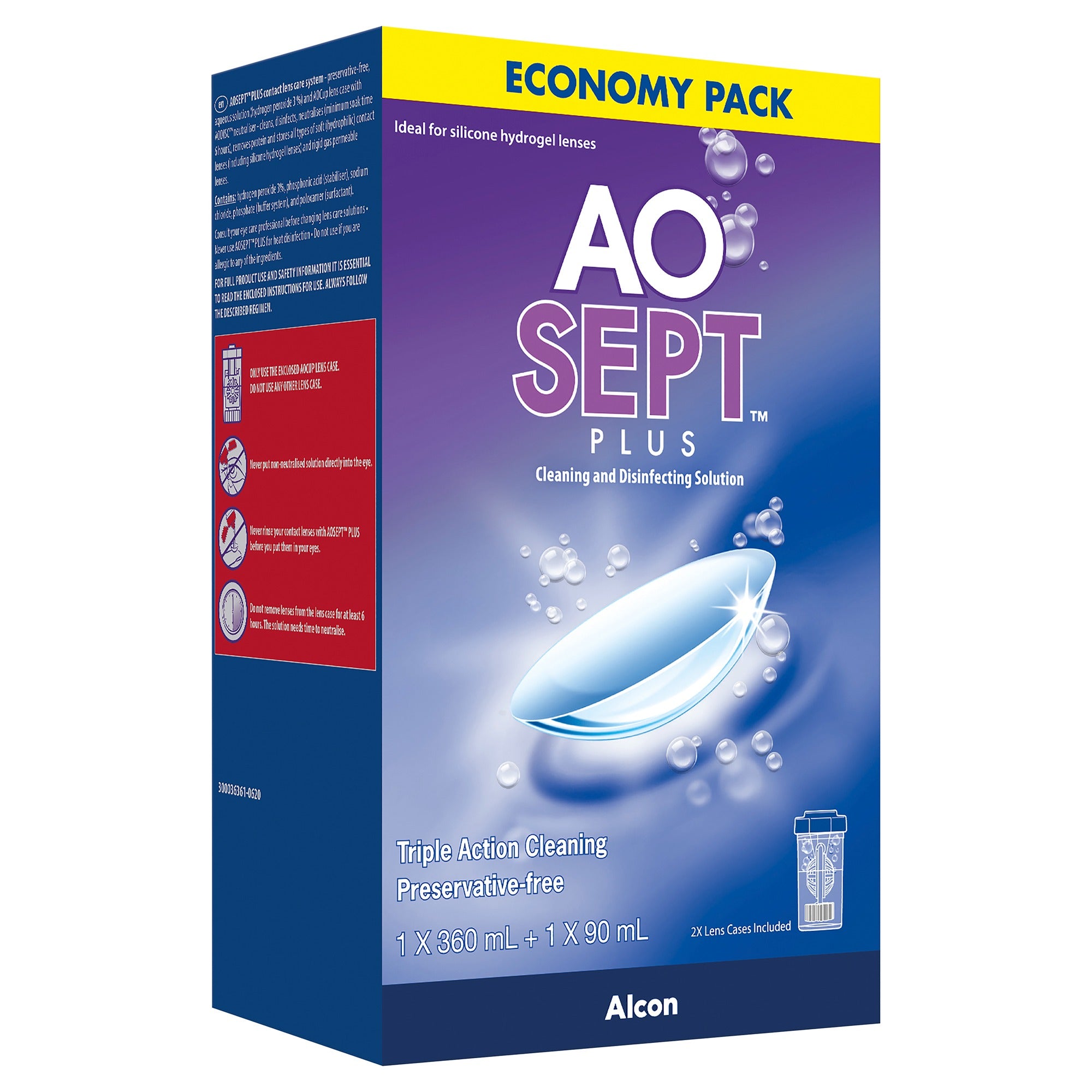 AOSEPT PLUS Contact Lens Solution Economy Pack 360mL + 90mL Bottle