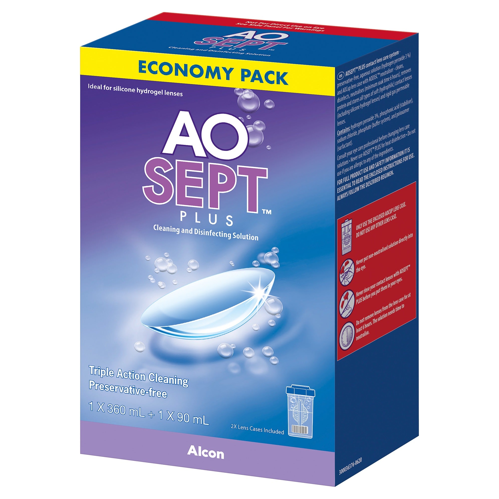 AOSEPT PLUS Contact Lens Solution Economy Pack 360mL + 90mL Bottle