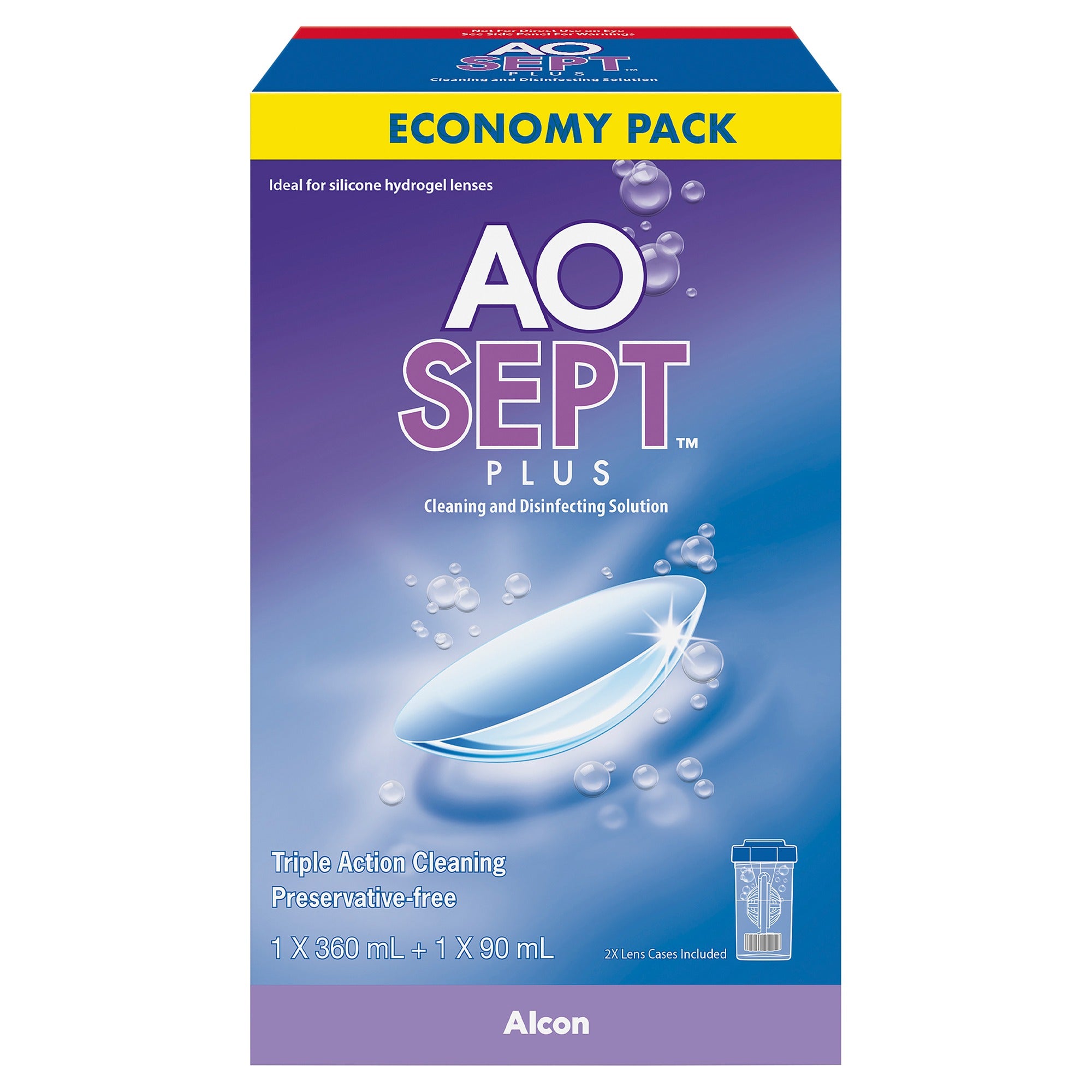 AOSEPT PLUS Contact Lens Solution Economy Pack 360mL + 90mL Bottle