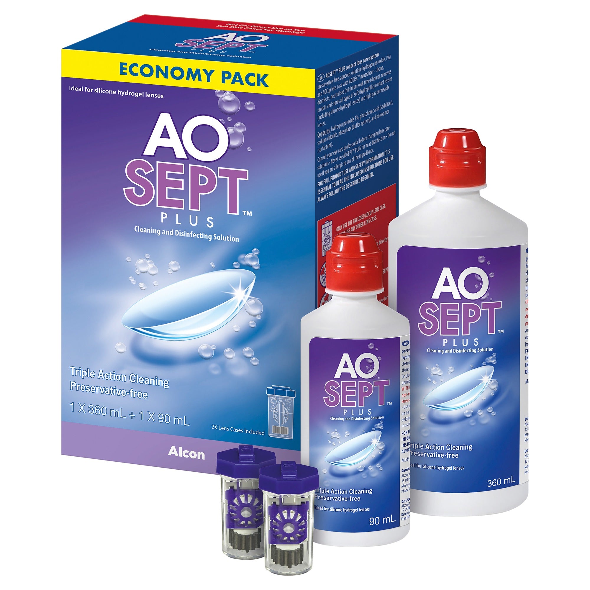 AOSEPT PLUS Contact Lens Solution Economy Pack 360mL + 90mL Bottle