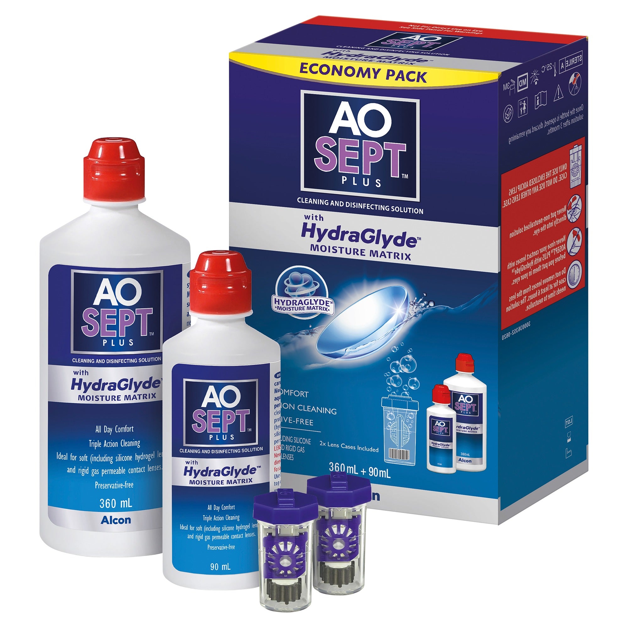 AOSEPT PLUS with HydraGlyde Contact Lens Solution Economy Pack 360mL + 90mL Bottle