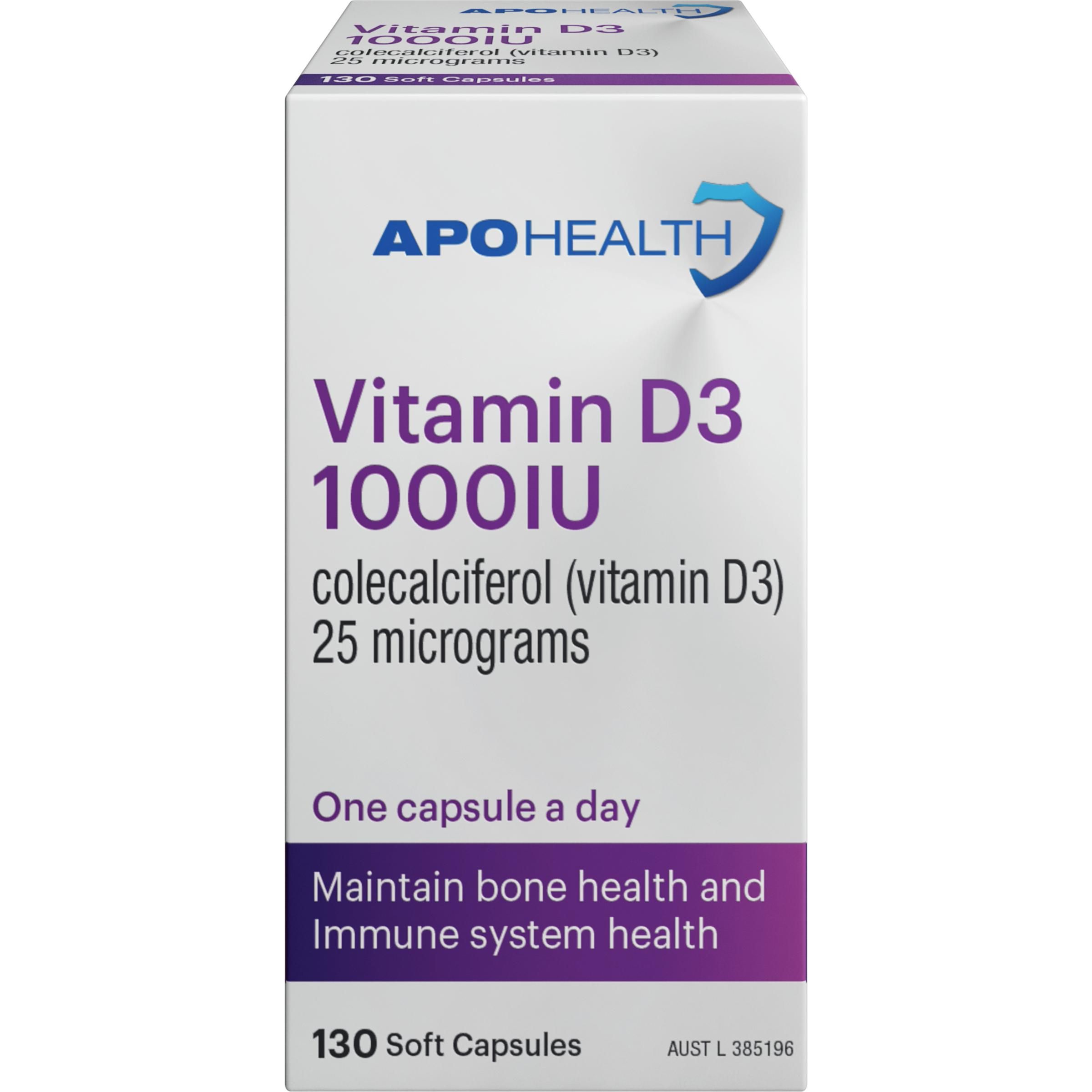 ApoHealth Vitamin D3 1000IU 130 Capsules