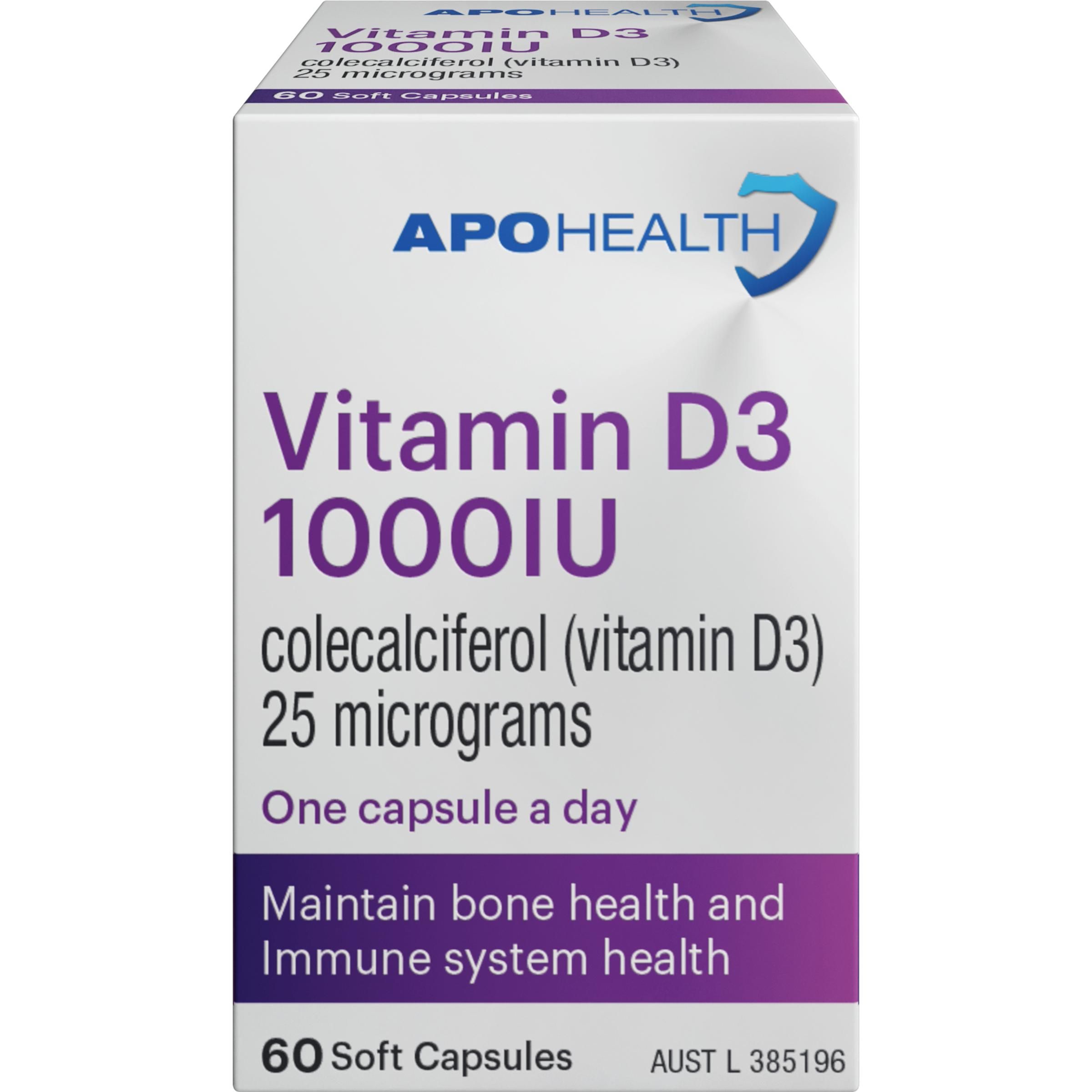 ApoHealth Vitamin D3 1000IU 60 Capsules