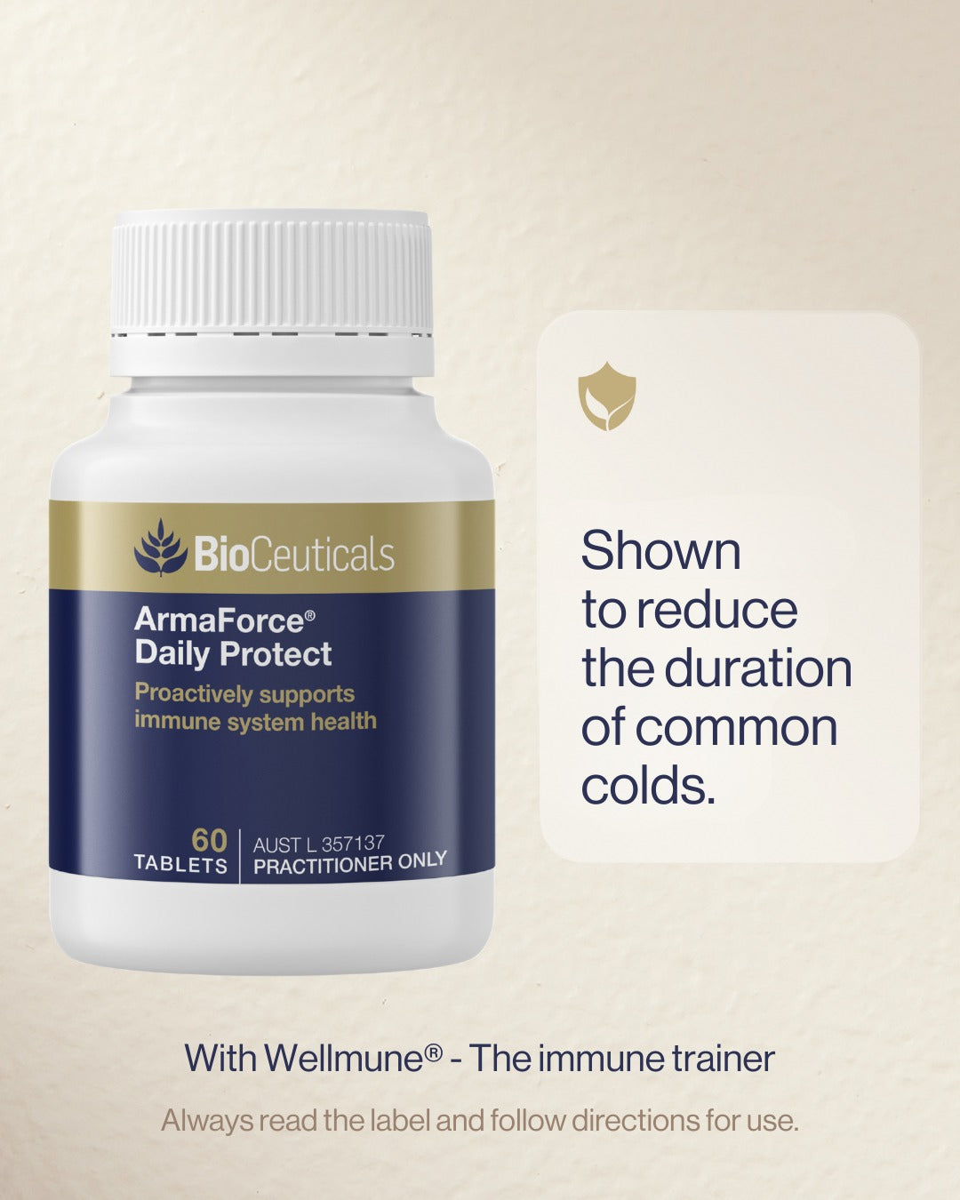 BioCeuticals ArmaForce Daily Protect immune support tablets to reduce duration of common colds Australia