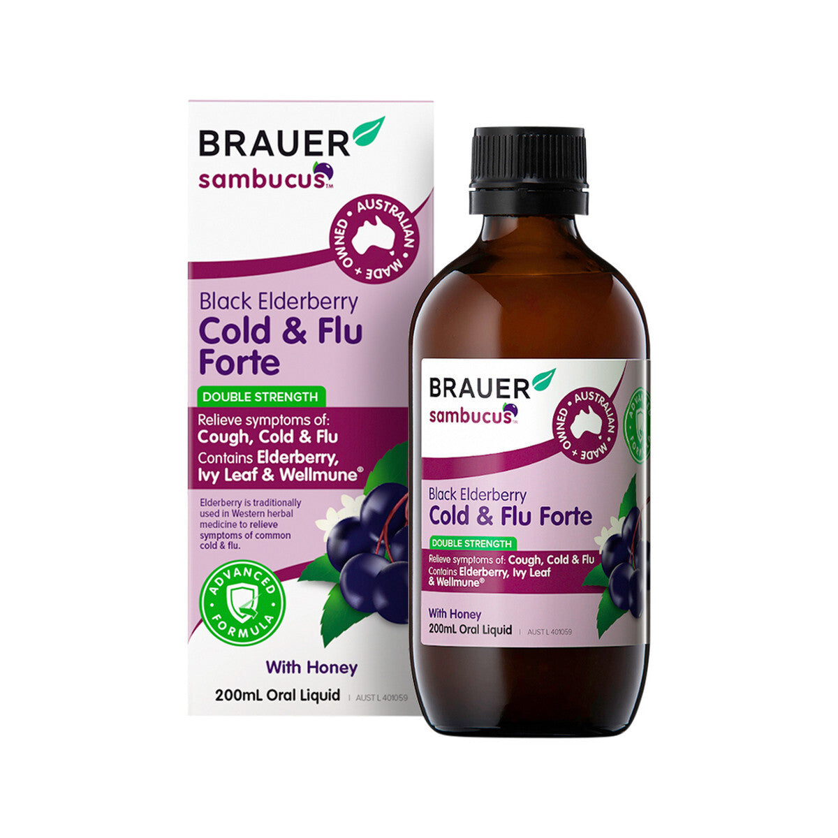 Brauer Sambucus Black Elderberry Adult Cold & Flu Forte 200mL