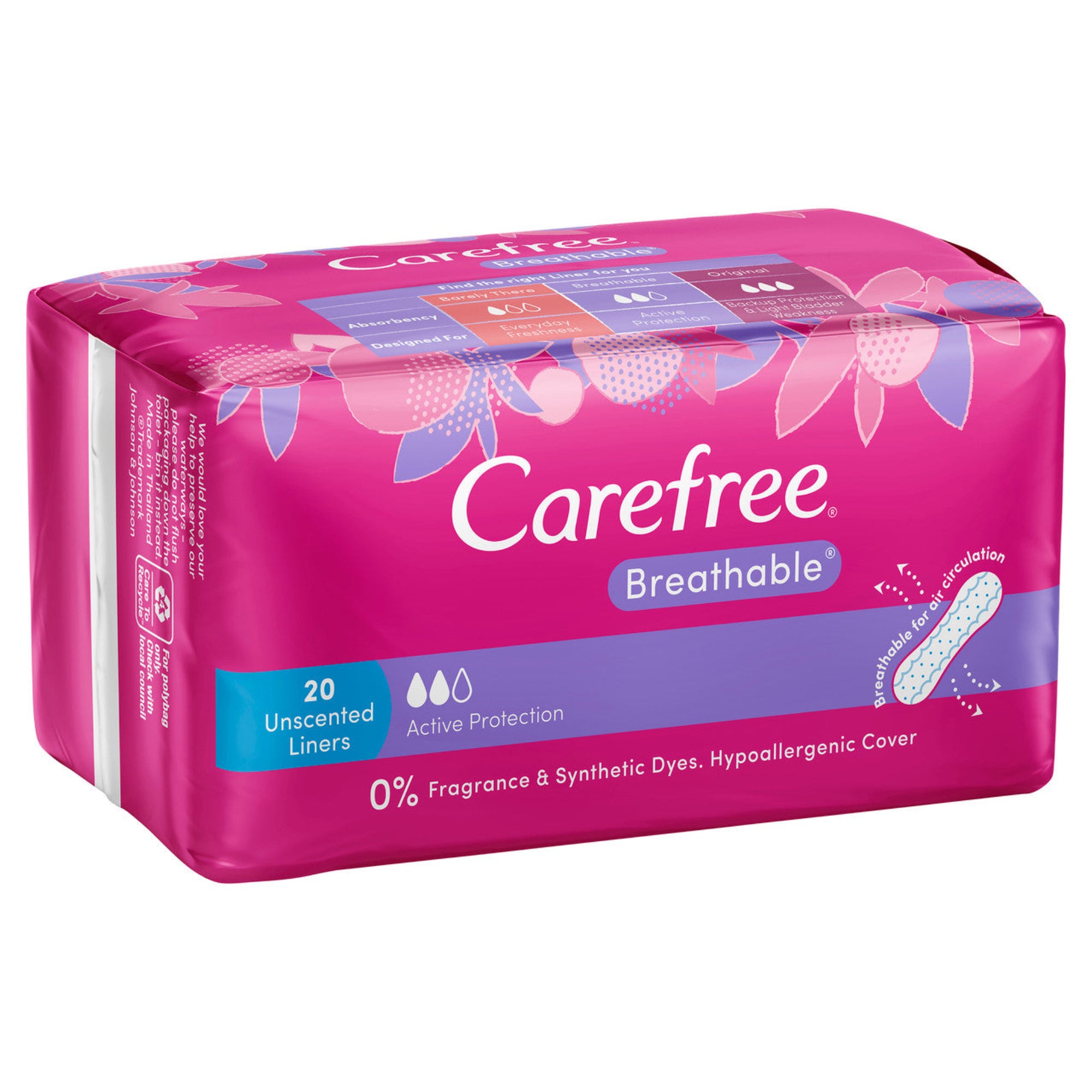 Carefree Breathable Unscented Liners - 20 pack (Clearance Stock)