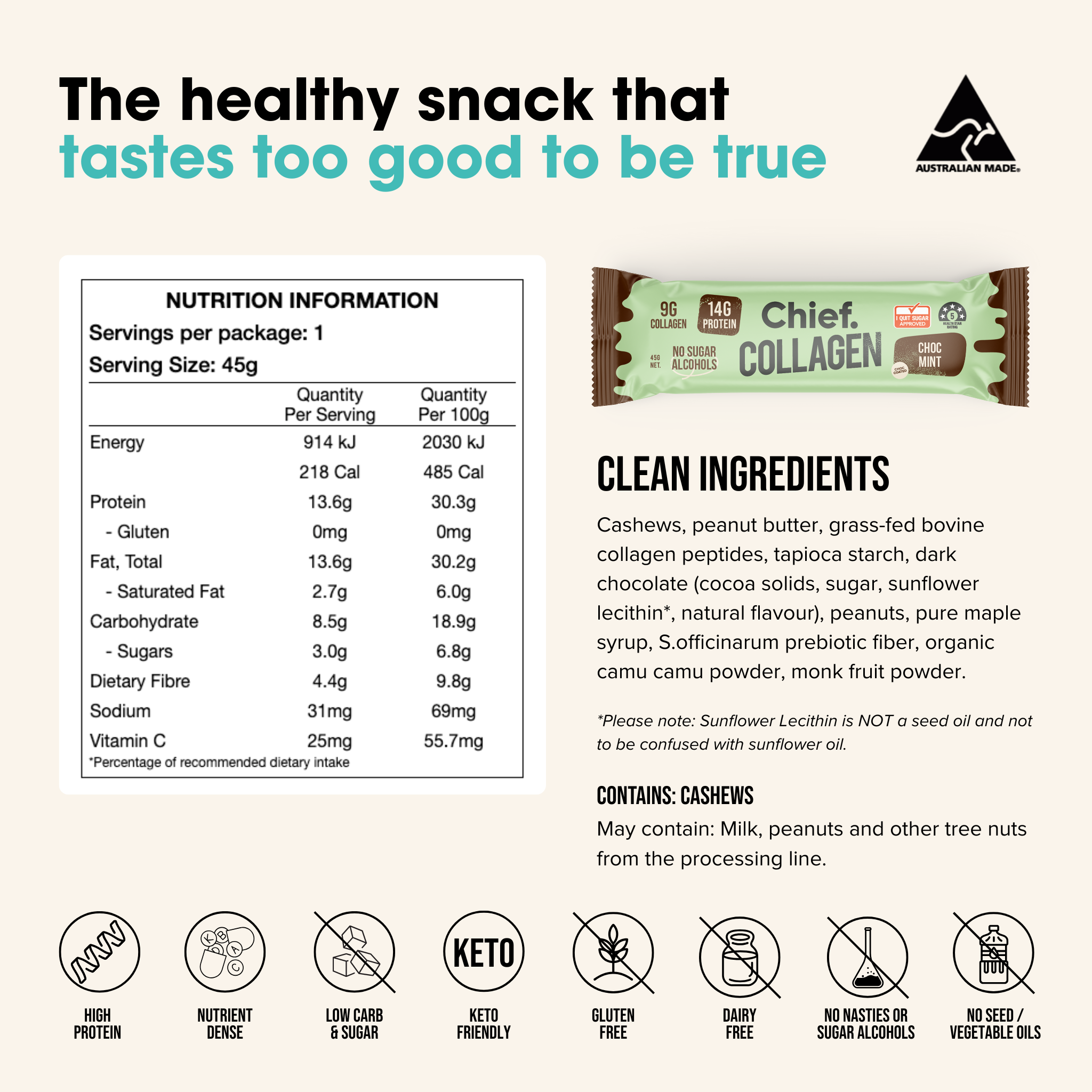 Chief Nutrition Collagen Protein Bars - Choc Mint, 12 Pack