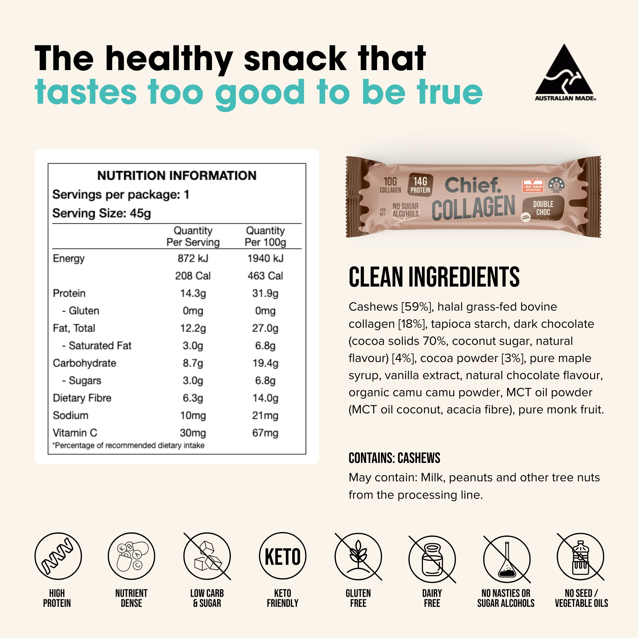 Chief Nutrition Collagen Protein Bars - Double Choc, 12 Pack