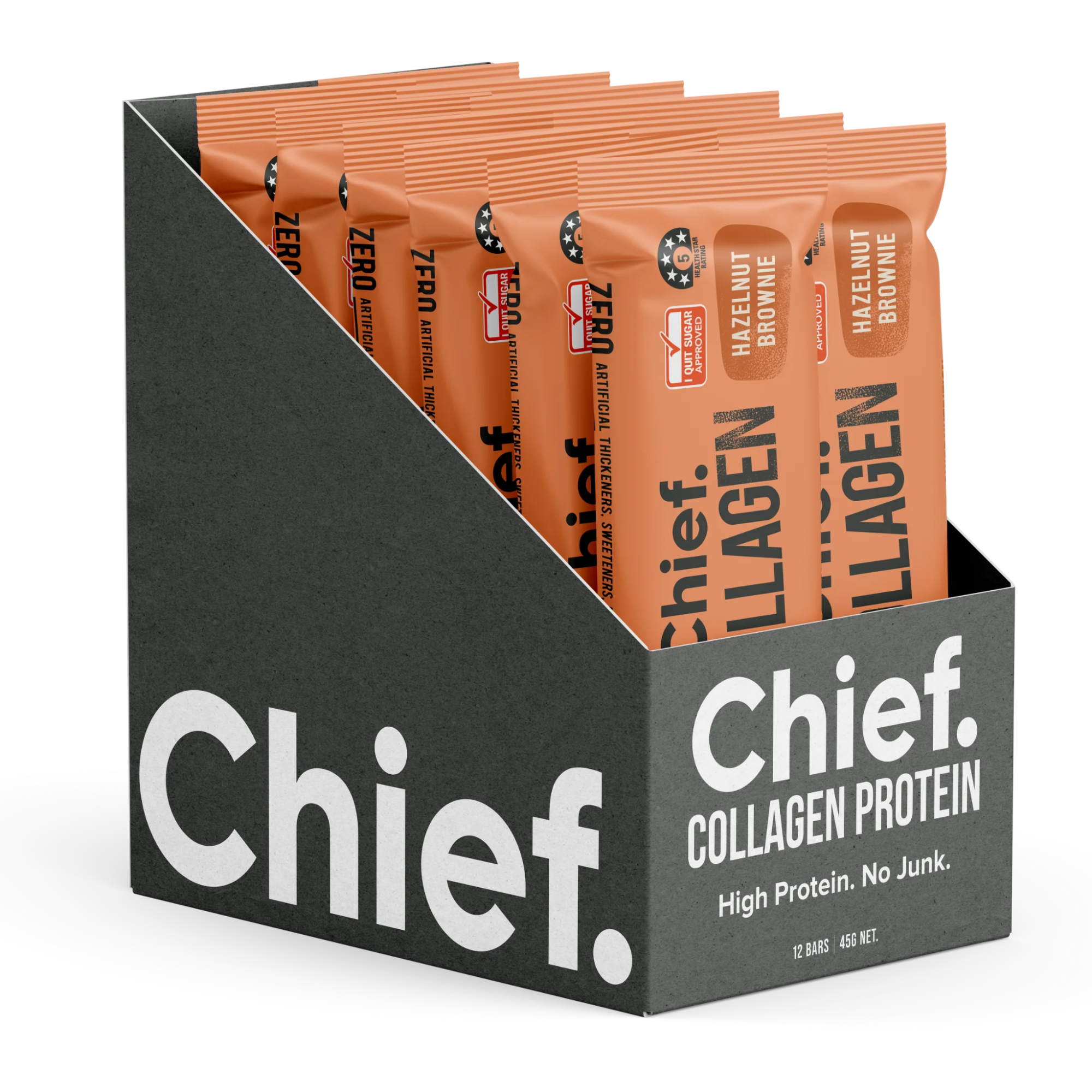 Chief Nutrition Collagen Protein Bars - Hazelnut Brownie, 12 Pack