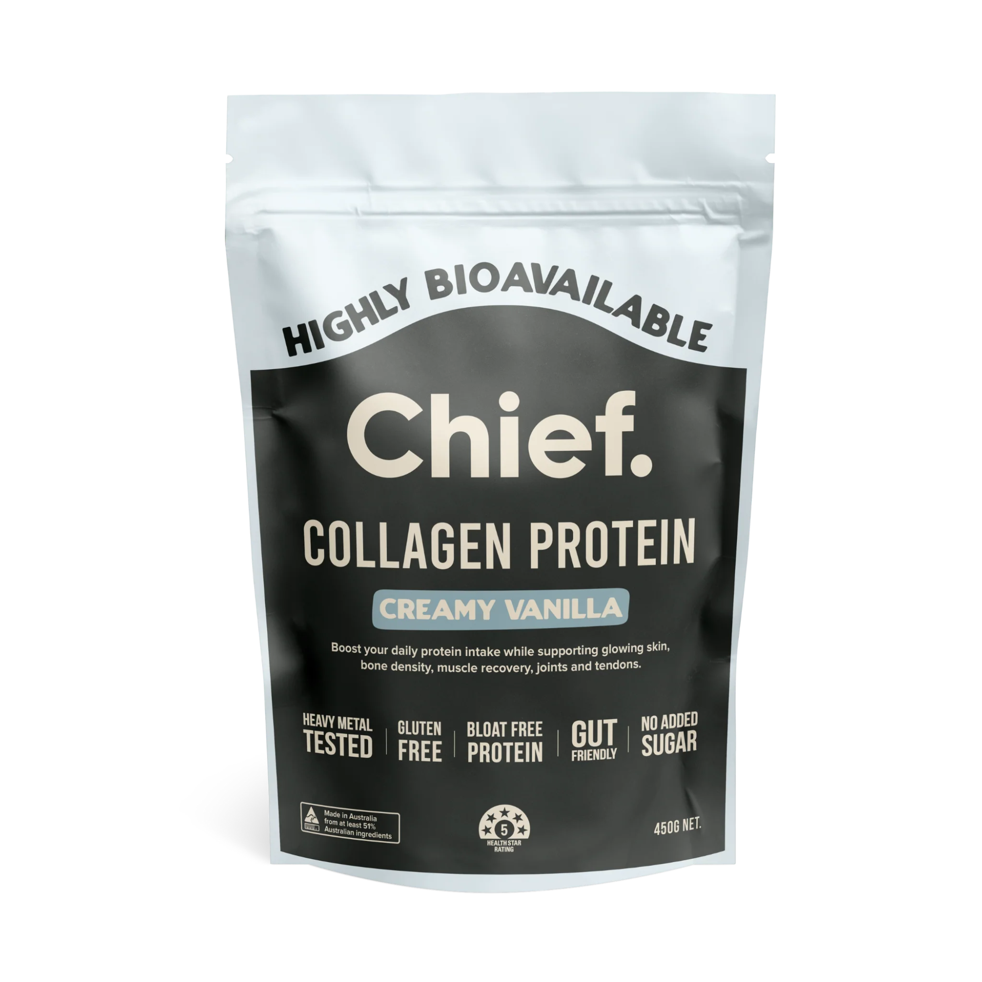 Chief Nutrition Grass-fed Collagen Protein Powder - Creamy Vanilla, 450g