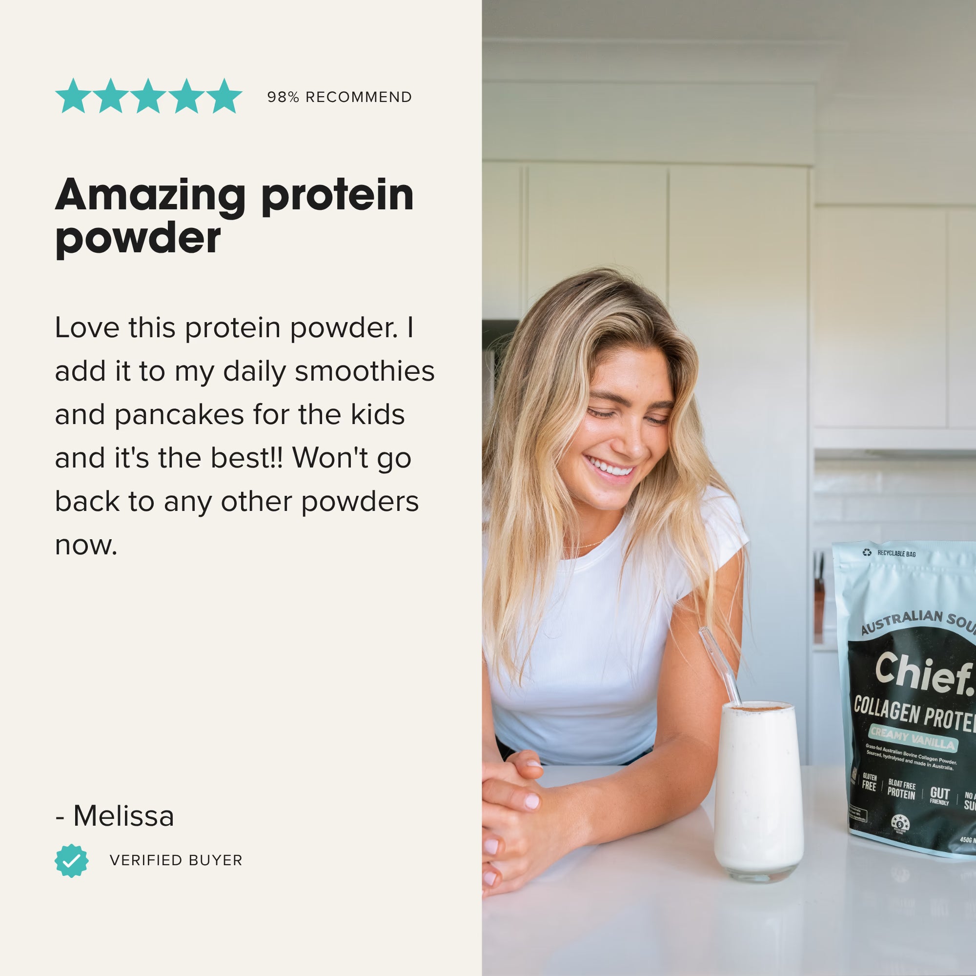 Chief Nutrition Grass-fed Collagen Protein Powder - Creamy Vanilla, 450g