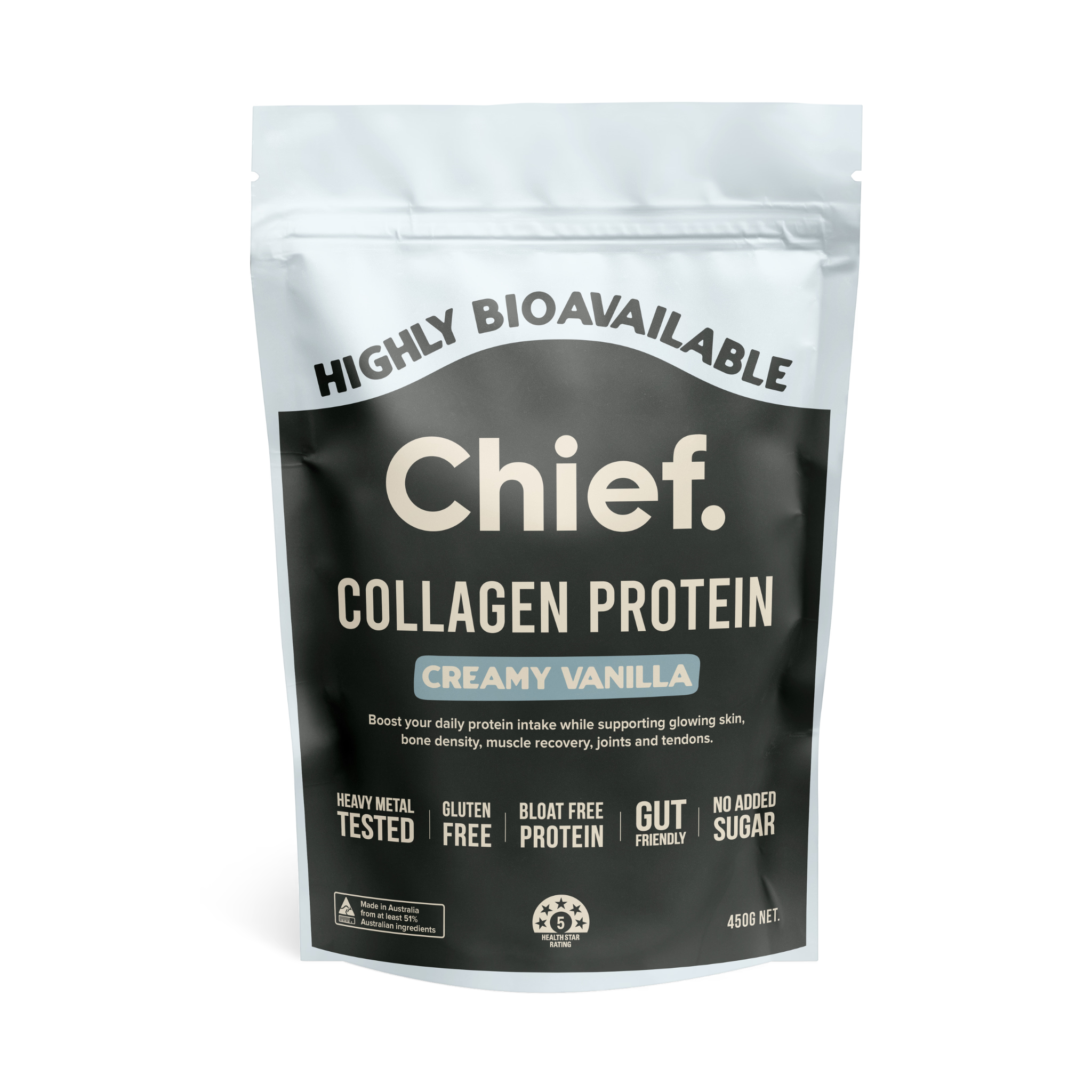 Chief Nutrition Grass-fed Collagen Protein Powder - Creamy Vanilla, 450g