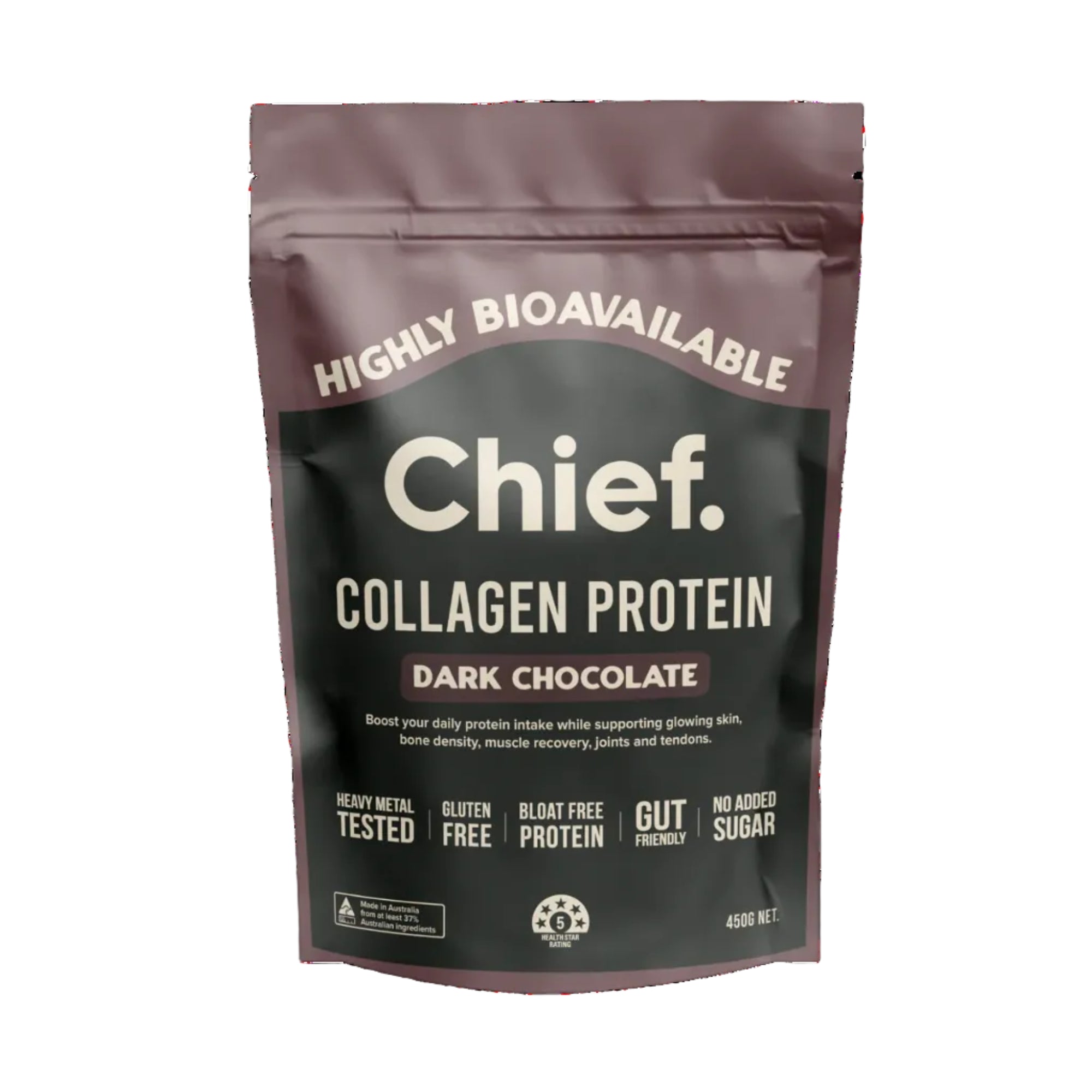 Chief Nutrition Grass-fed Collagen Protein Powder - Dark Chocolate, 450g