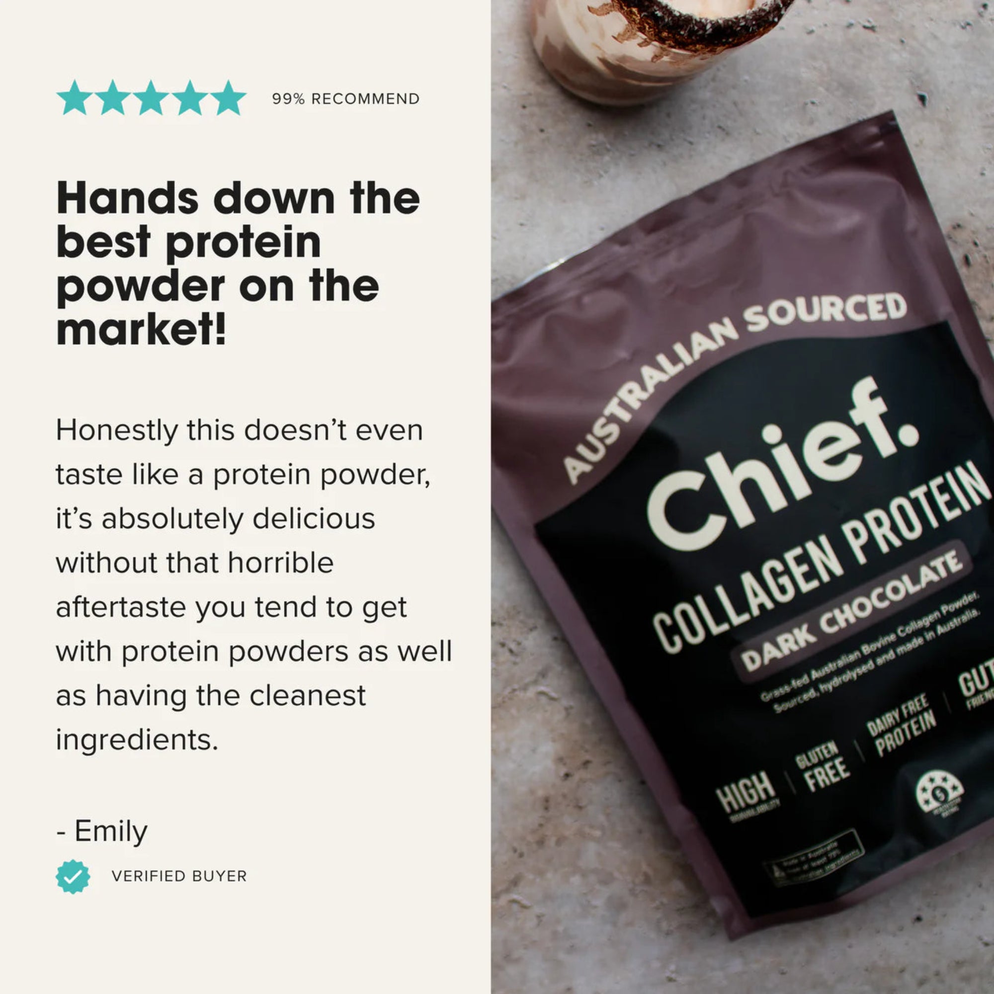 Chief Nutrition Grass-fed Collagen Protein Powder - Dark Chocolate, 450g