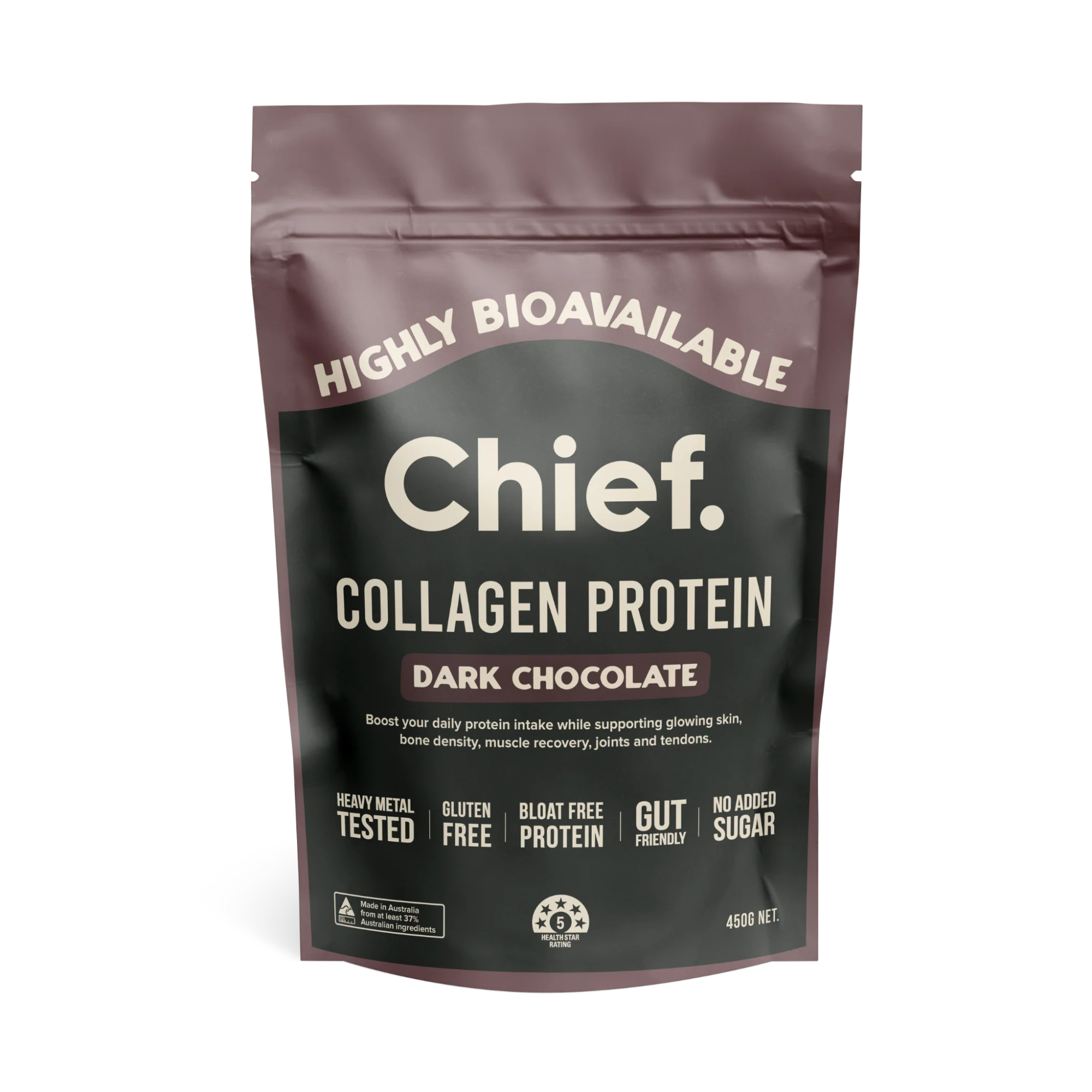 Chief Nutrition Grass-fed Collagen Protein Powder - Dark Chocolate, 450g