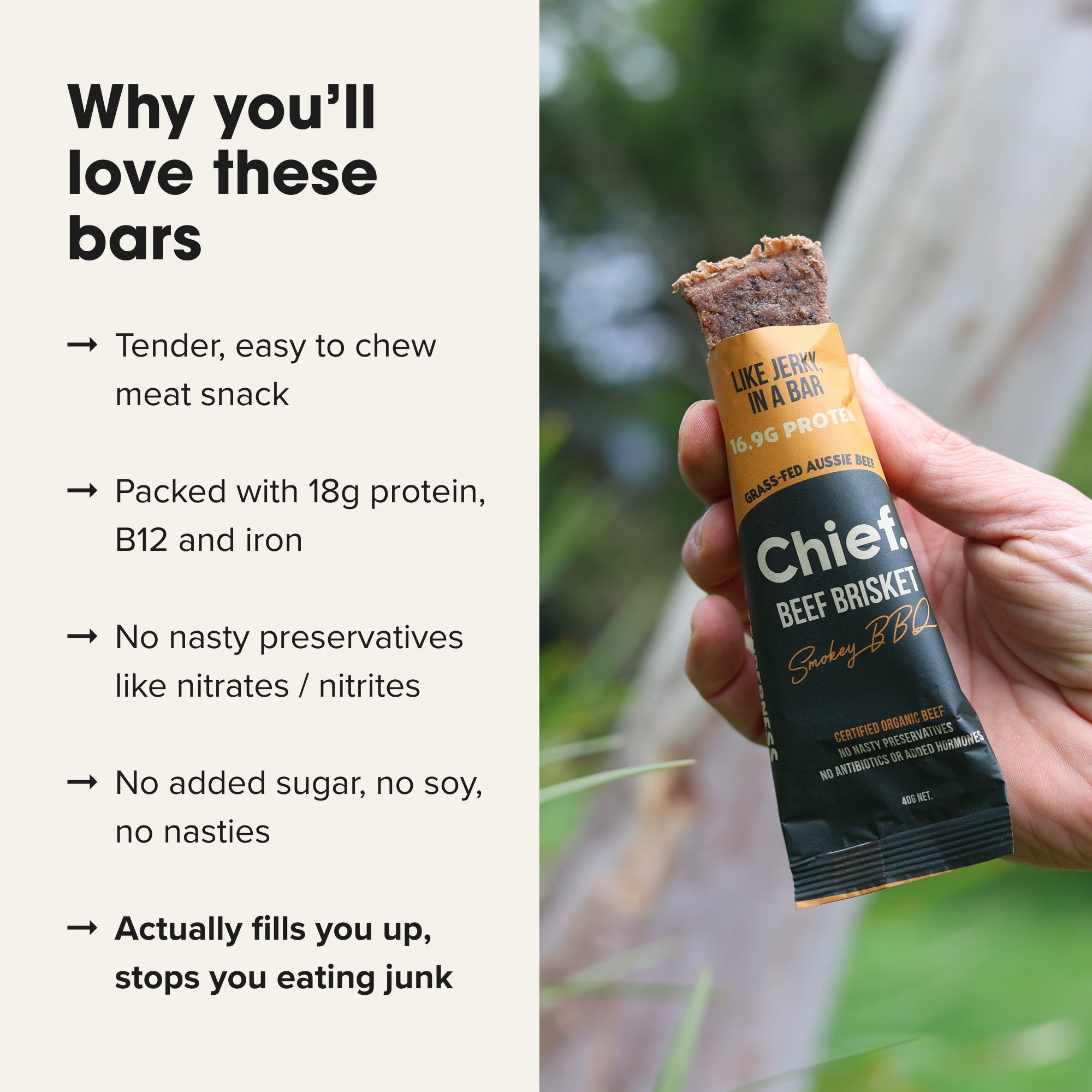 Chief Nutrition Organic Beef Bars - Smokey BBQ, 12 Pack