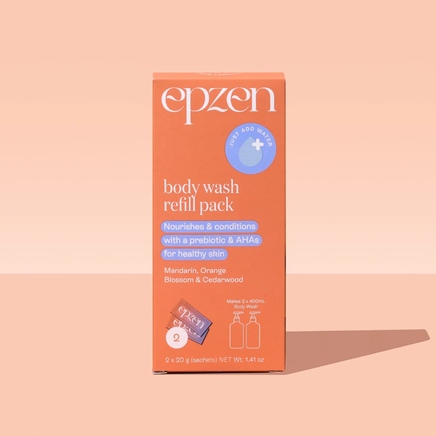 Epzen Mandarin, Orange and Cedarwood Powder-to-Gel Body Wash Refill Pack - 2 x 20g
