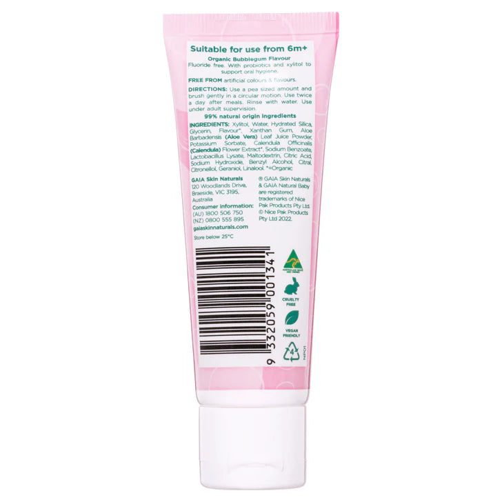 Gaia Natural Baby Probiotic Toothpaste - Bubblegum flavour, 50g