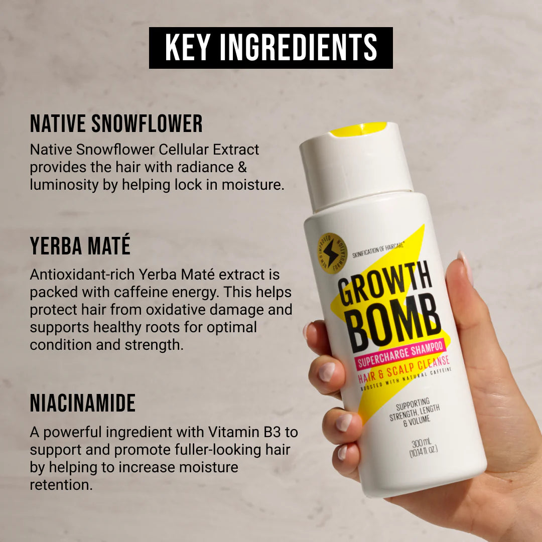 Growth Bomb Supercharge Shampoo - Hair & Scalp Cleanse, 300mL