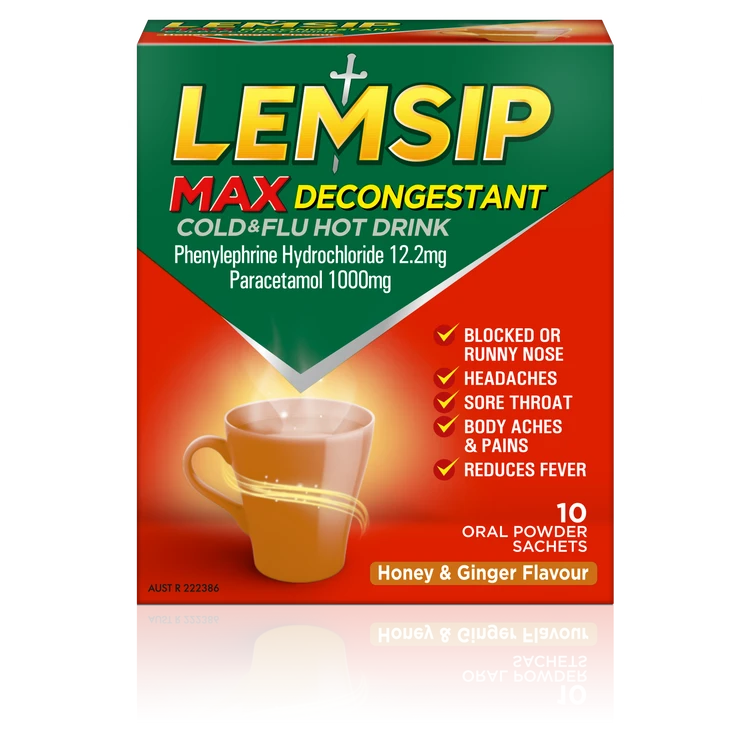 Lemsip Max Decongestant Cold & Flu Hot Drink Honey & Ginger - 10 Pack