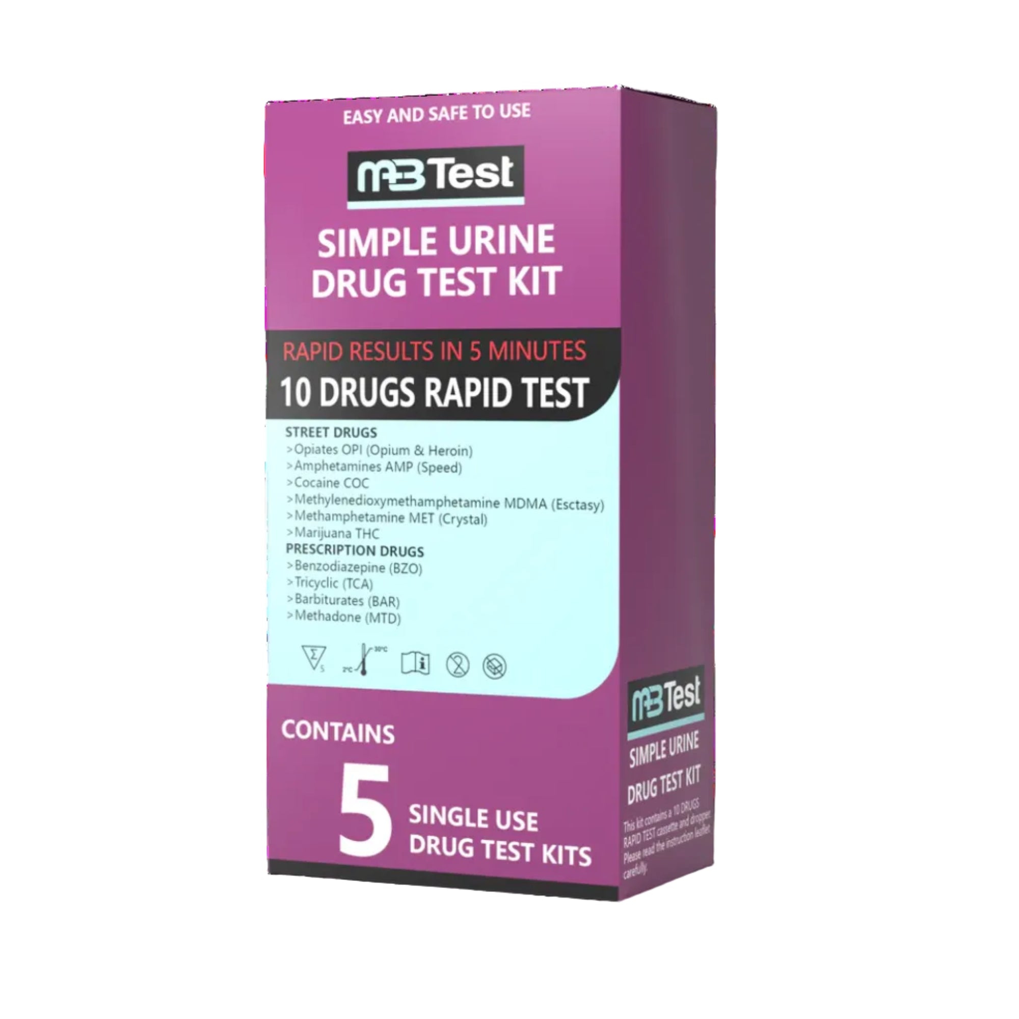 MBTest Simple Multi-Drugs Urine Test Kit - 5 Pack, 10 Drugs