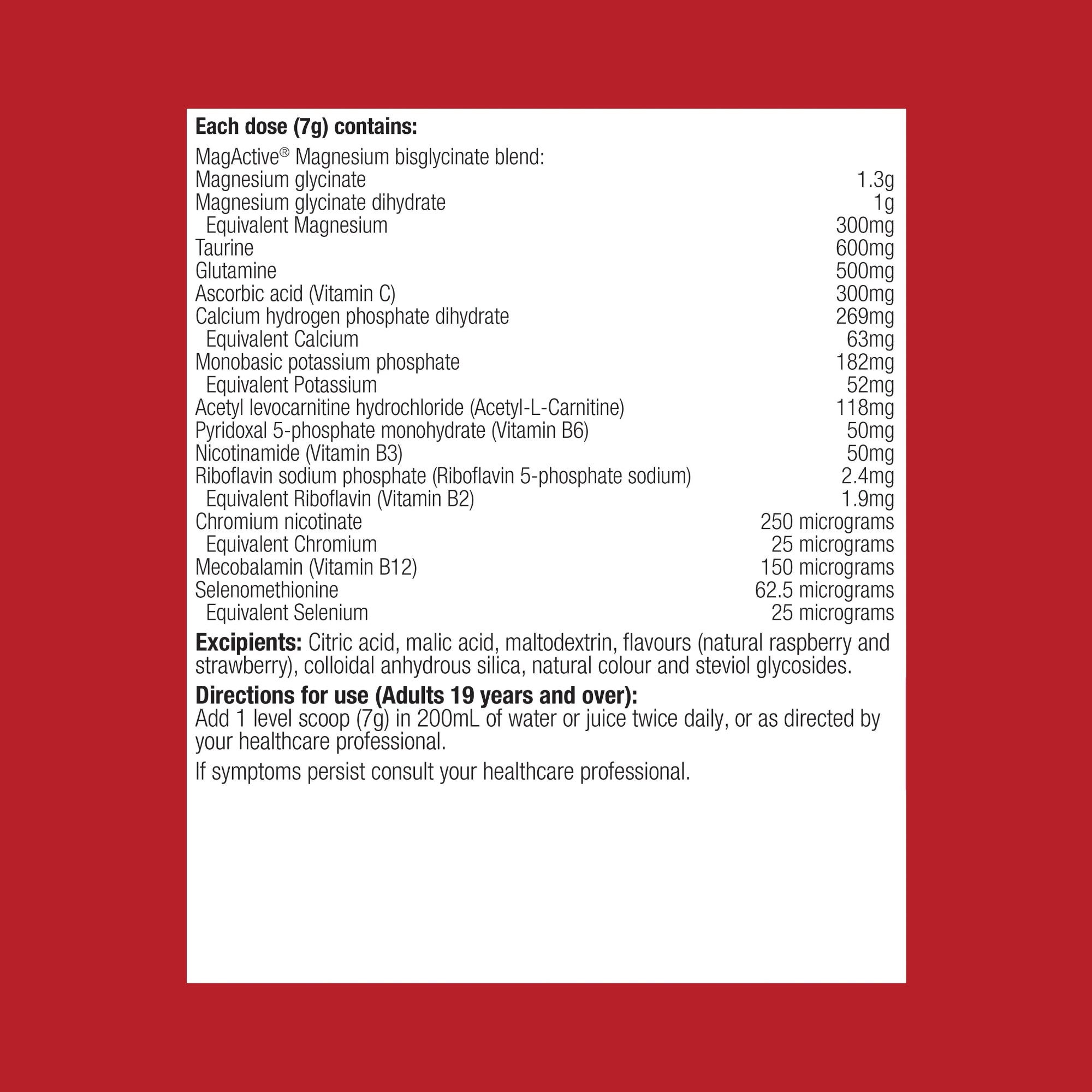Metagenics MagActive Muscle Magnesium Powder - 210g, Raspberry Flavour