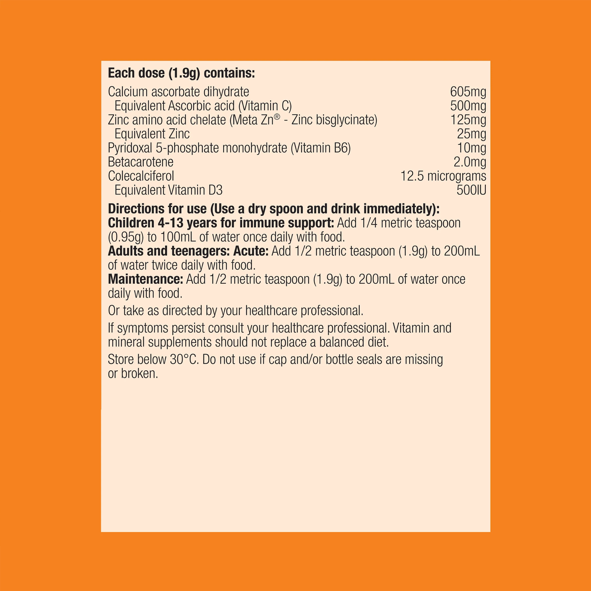 Metagenics Meta Zinc with Vitamin C Powder - 114g, Orange Flavour