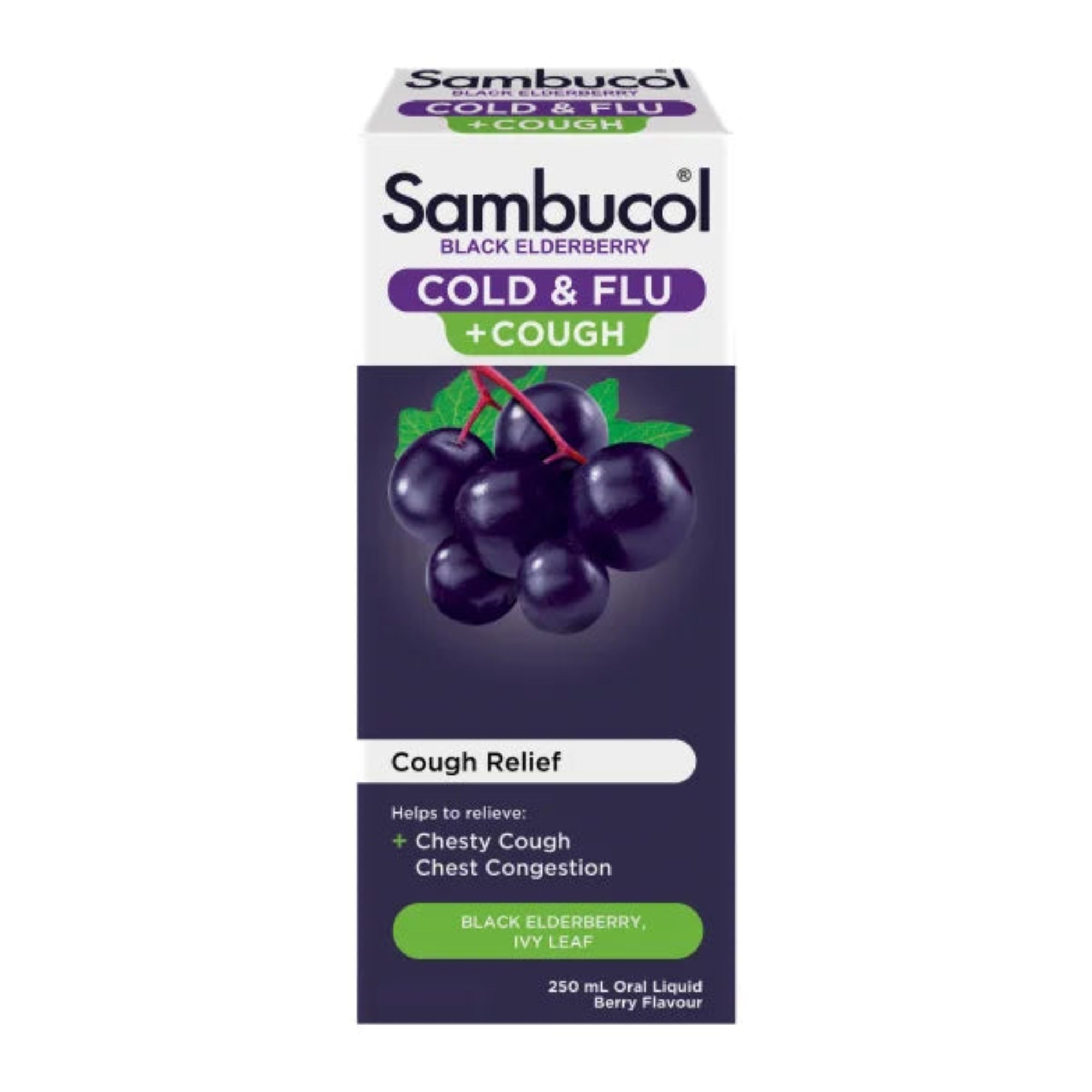 Sambucol Cold & Flu + Cough Liquid - 250mL, Berry Flavour