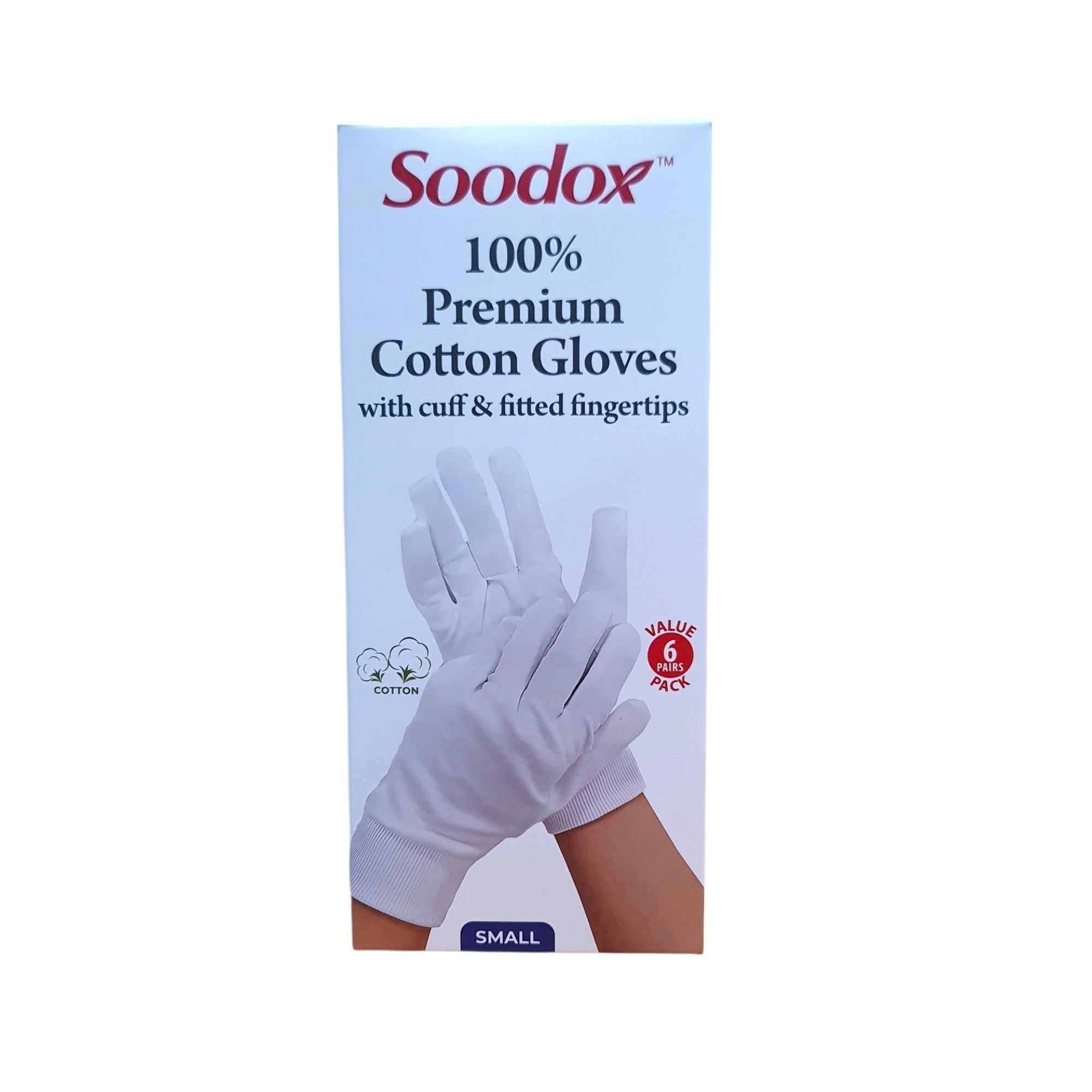 Soodox Premium Cotton Gloves 6 Pack - With Cuff and Fitted Fingertips, Small