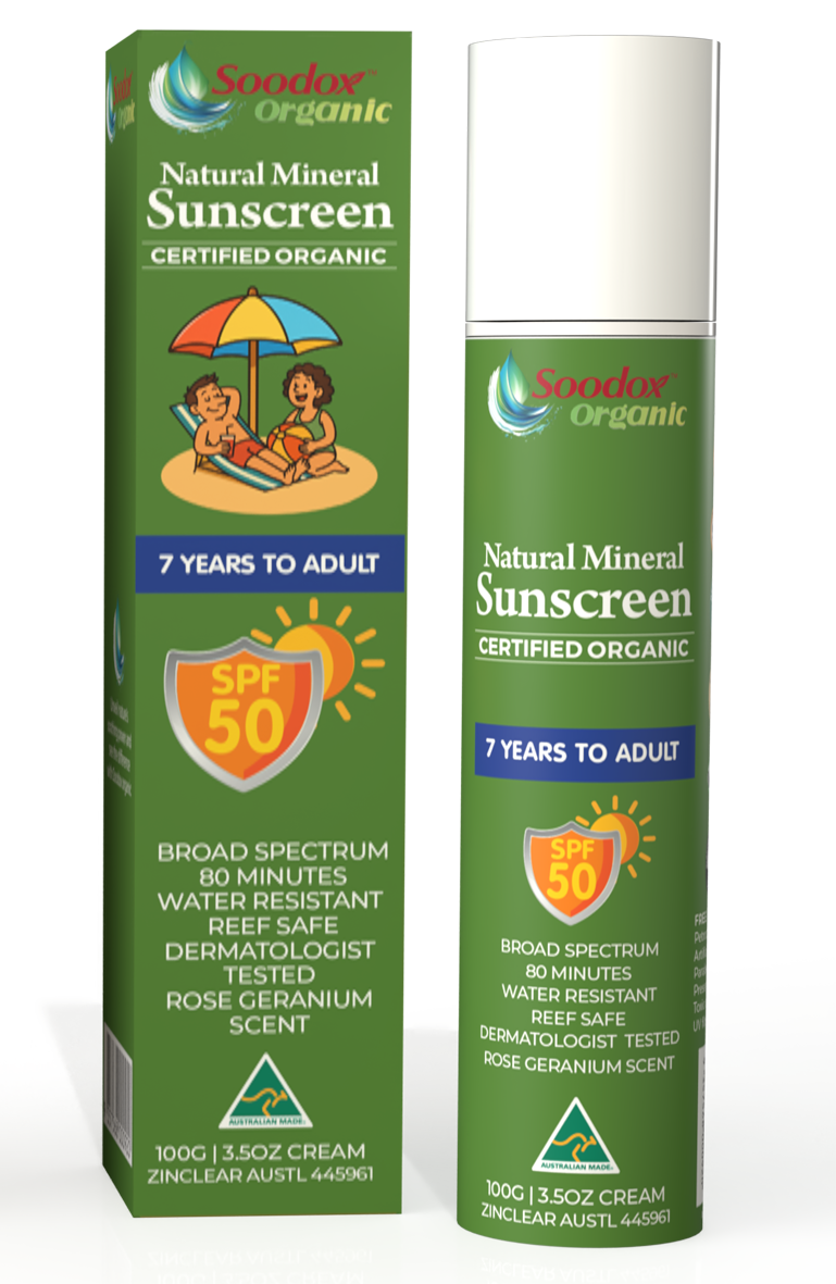 Soodox Organic Natural Mineral Sunscreen For Adult - 100g, Natural Geranium Scented