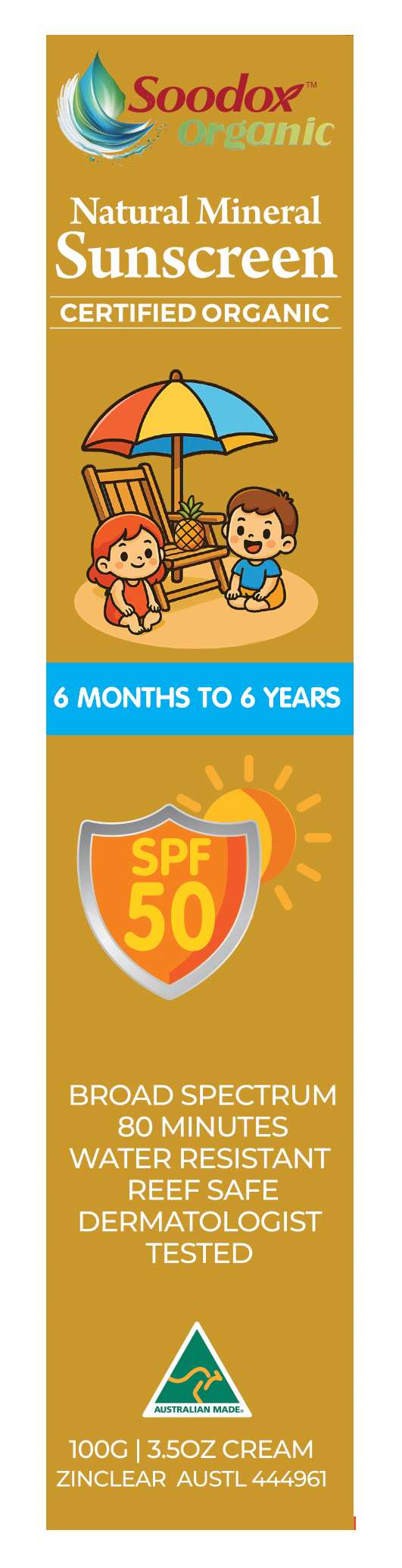 Soodox Organic Natural Mineral Sunscreen For Kids - 100g