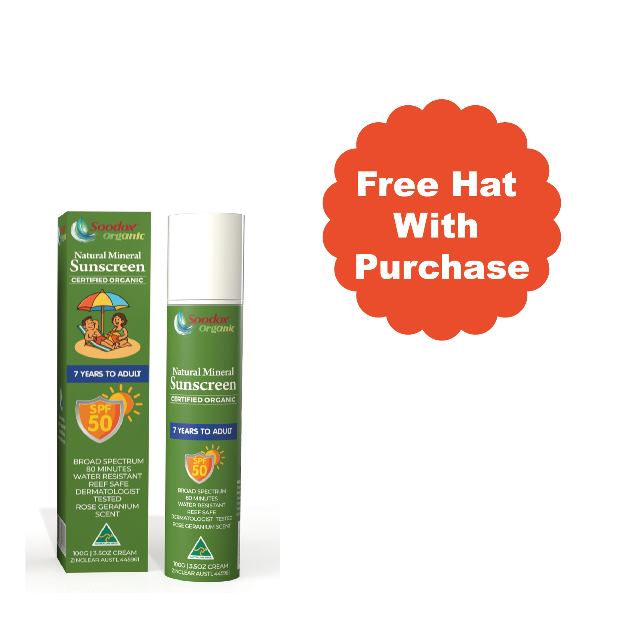 Soodox Organic Natural Mineral Sunscreen For Adult - 100g, Natural Geranium Scented