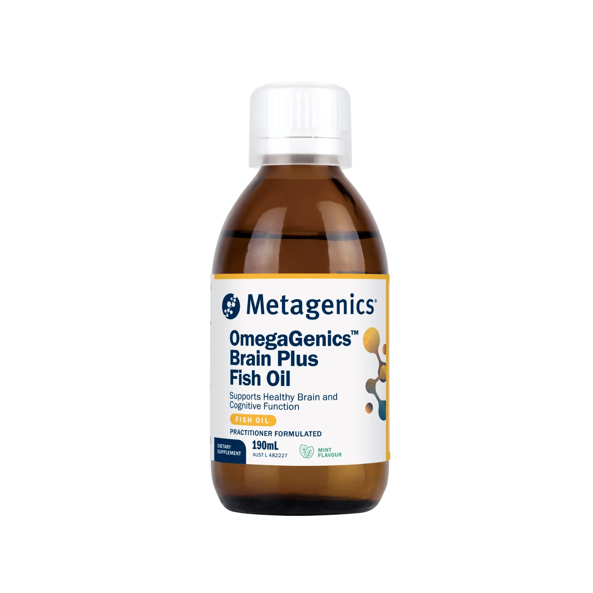 Metagenics OmegaGenics Brain Plus Fish Oil - 190mL, Mint Flavour