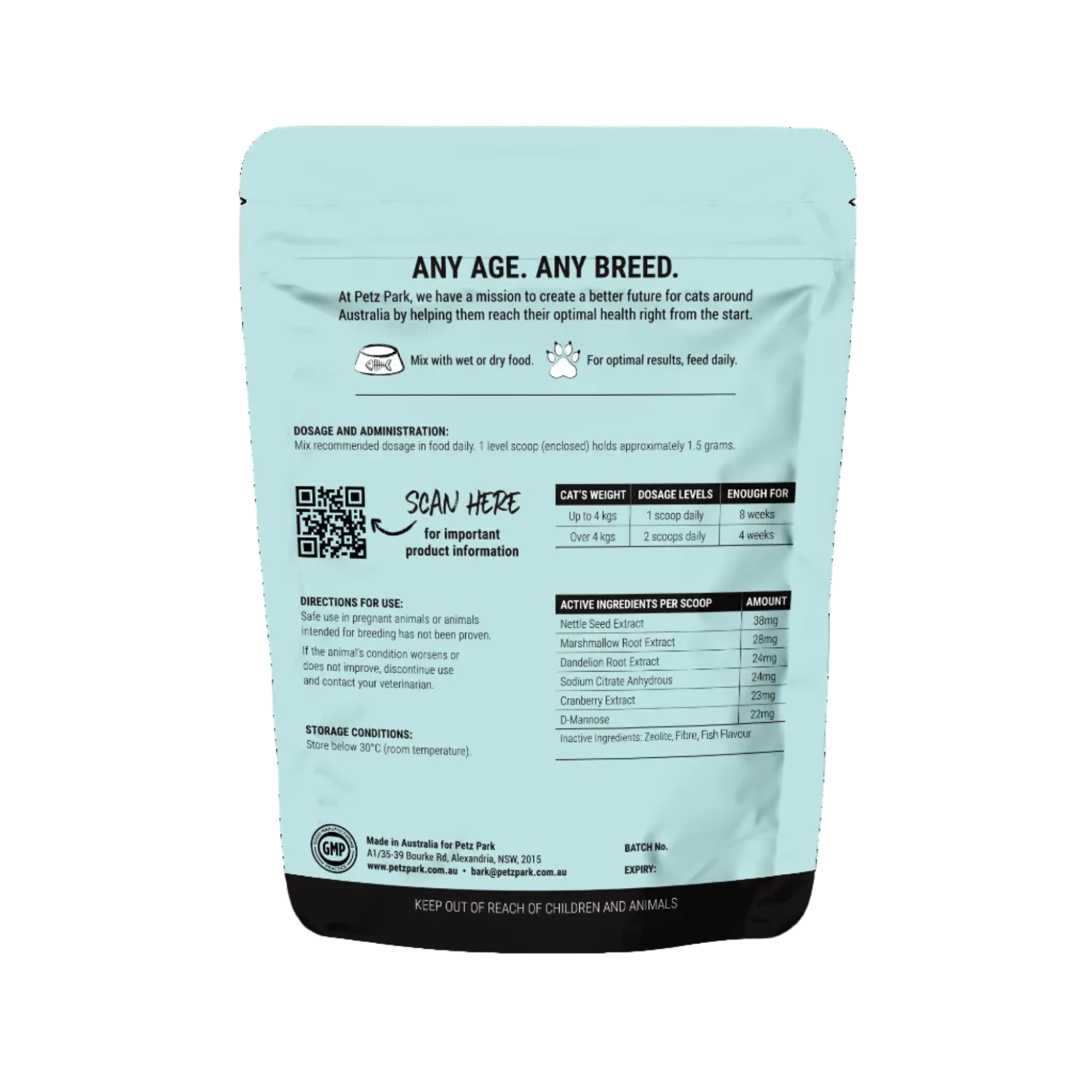 Petz Park Urinary + Kidney for Cats - 60 Scoops