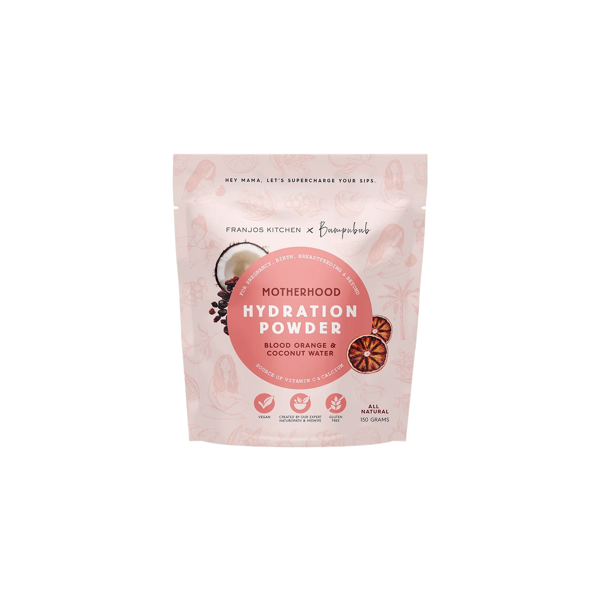 Franjos Kitchen Mother Hood Hydration Powder Blood Orange and Coconut Blend 150g