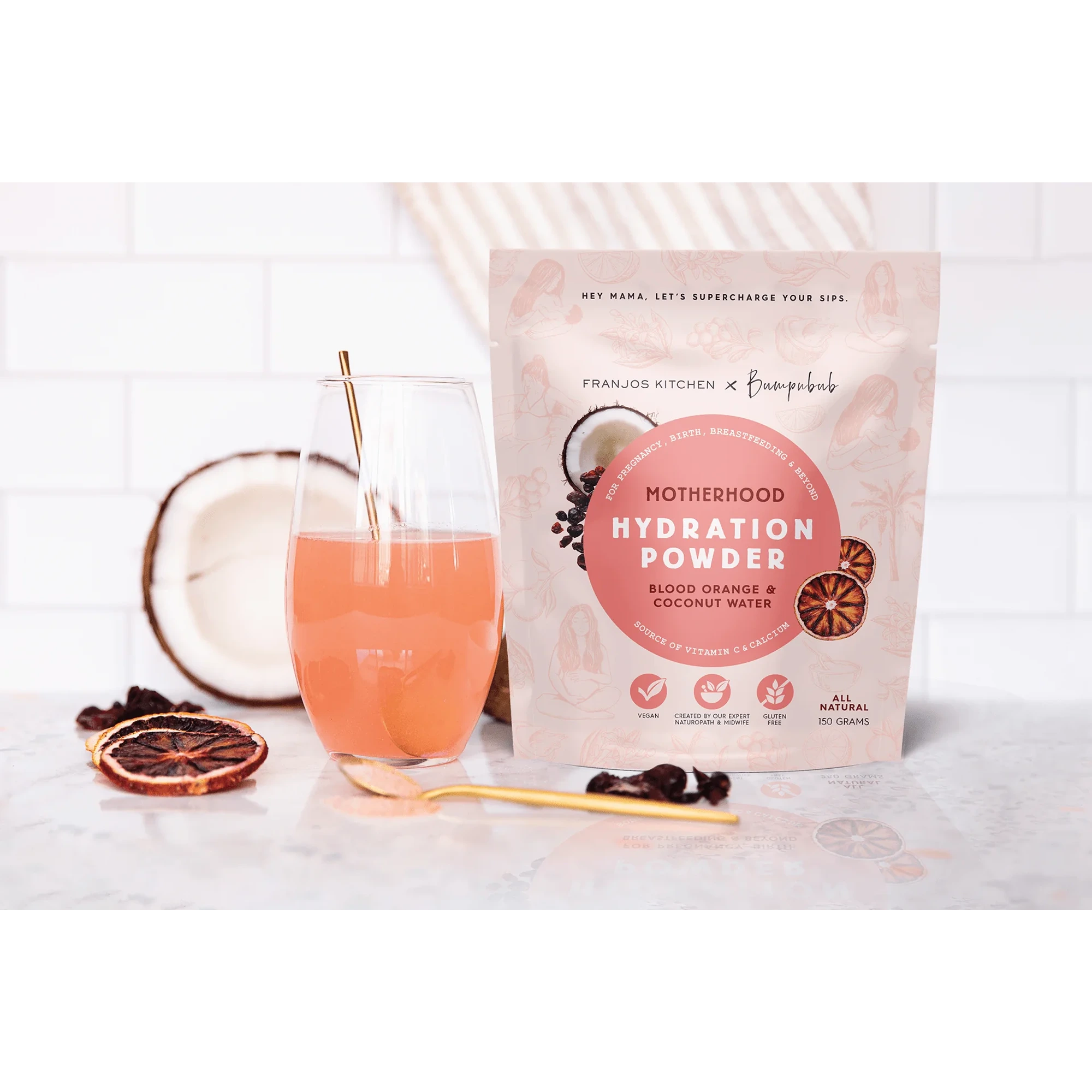 Franjos Kitchen Mother Hood Hydration Powder Blood Orange and Coconut Blend 150g