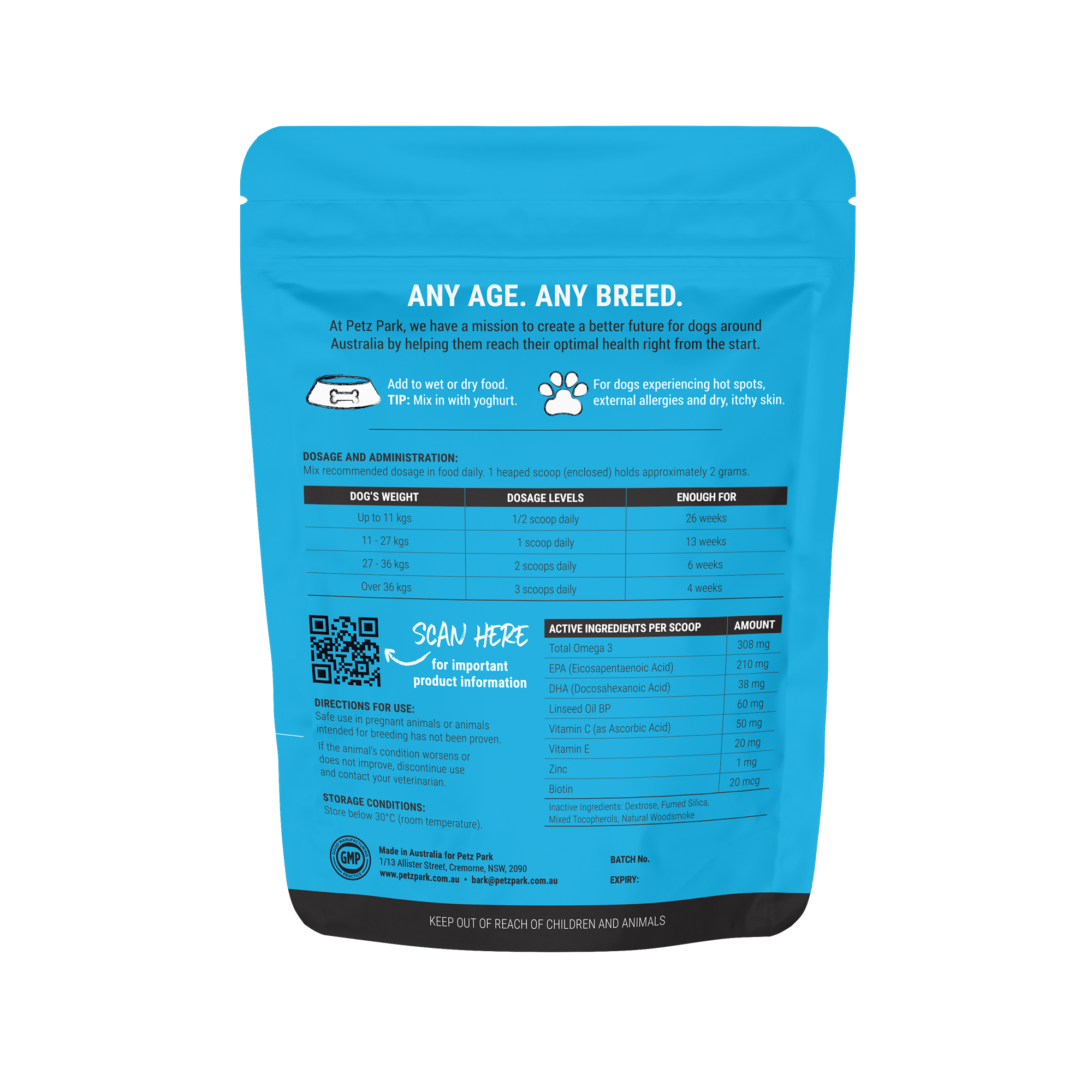 Petz Park Skin and Coat for Dogs 90 Scoops